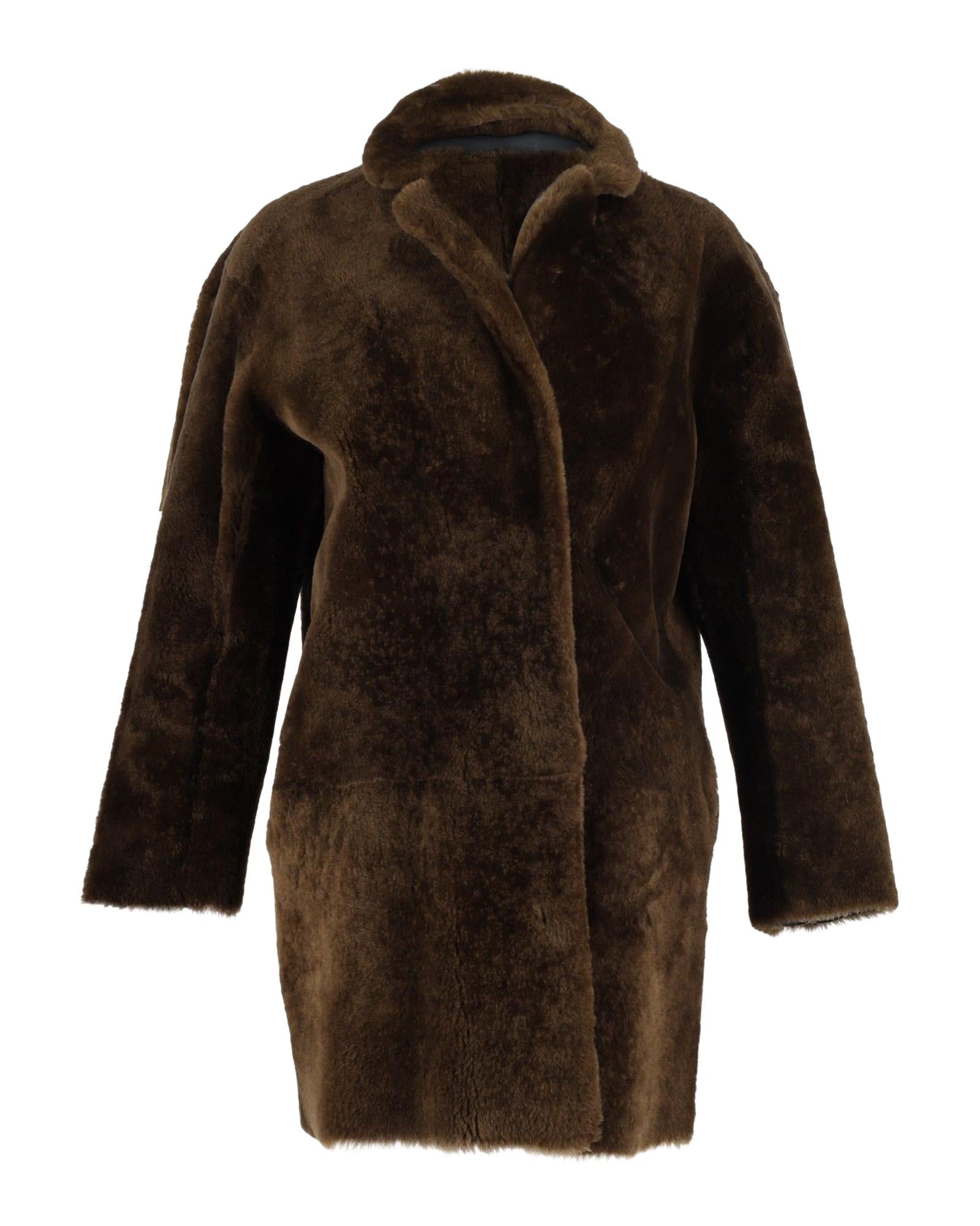 image of Lamb Fur Coat in Neutral Brown by Sandro Paris