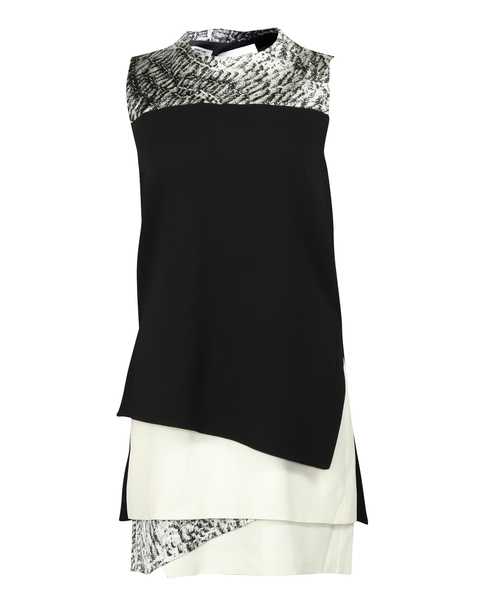 image of Layered Resid Print Crepe Dress in Black