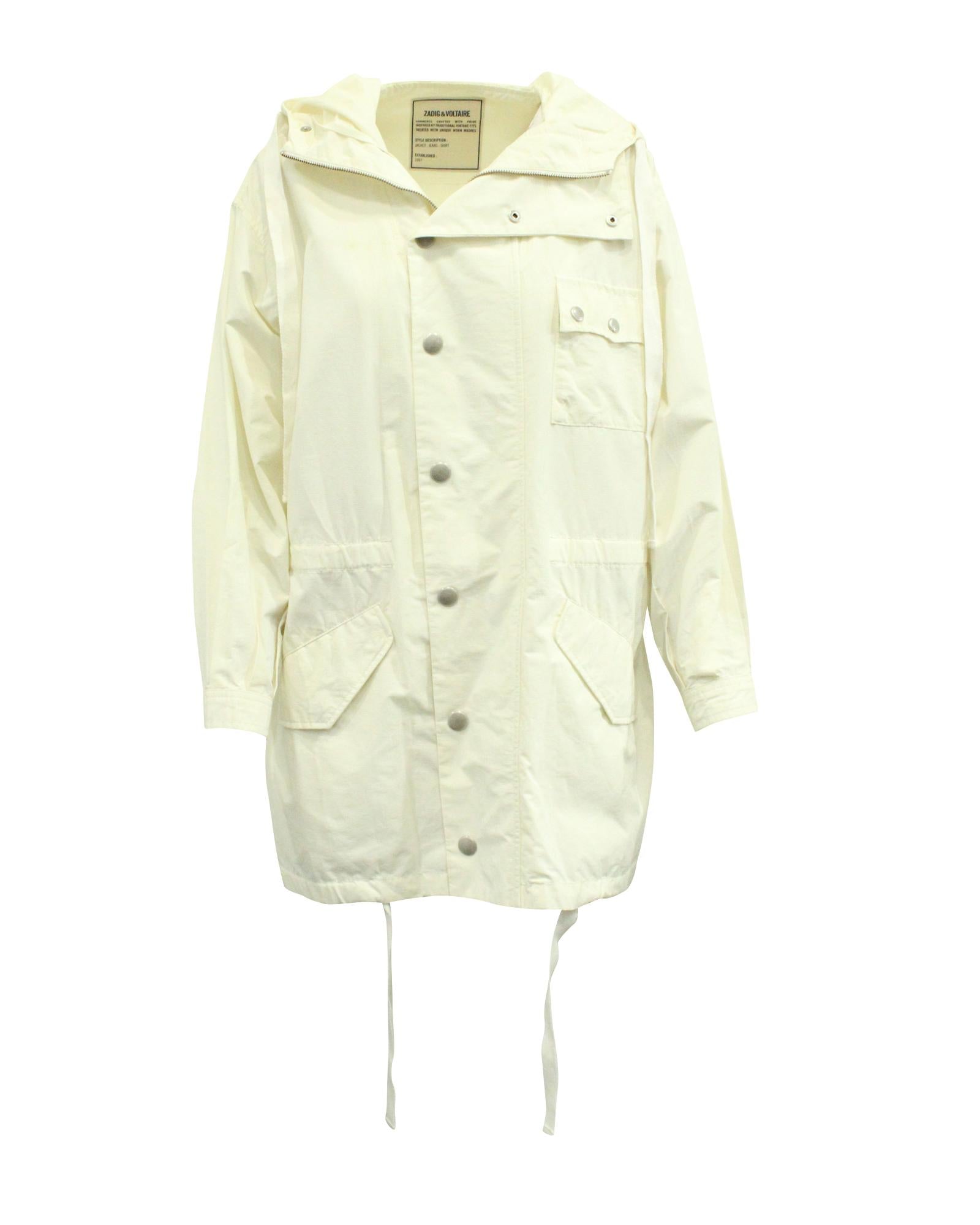 Image of White Cotton Hooded Windbreaker Jacket with Snap Fastening by Zadig & Voltaire