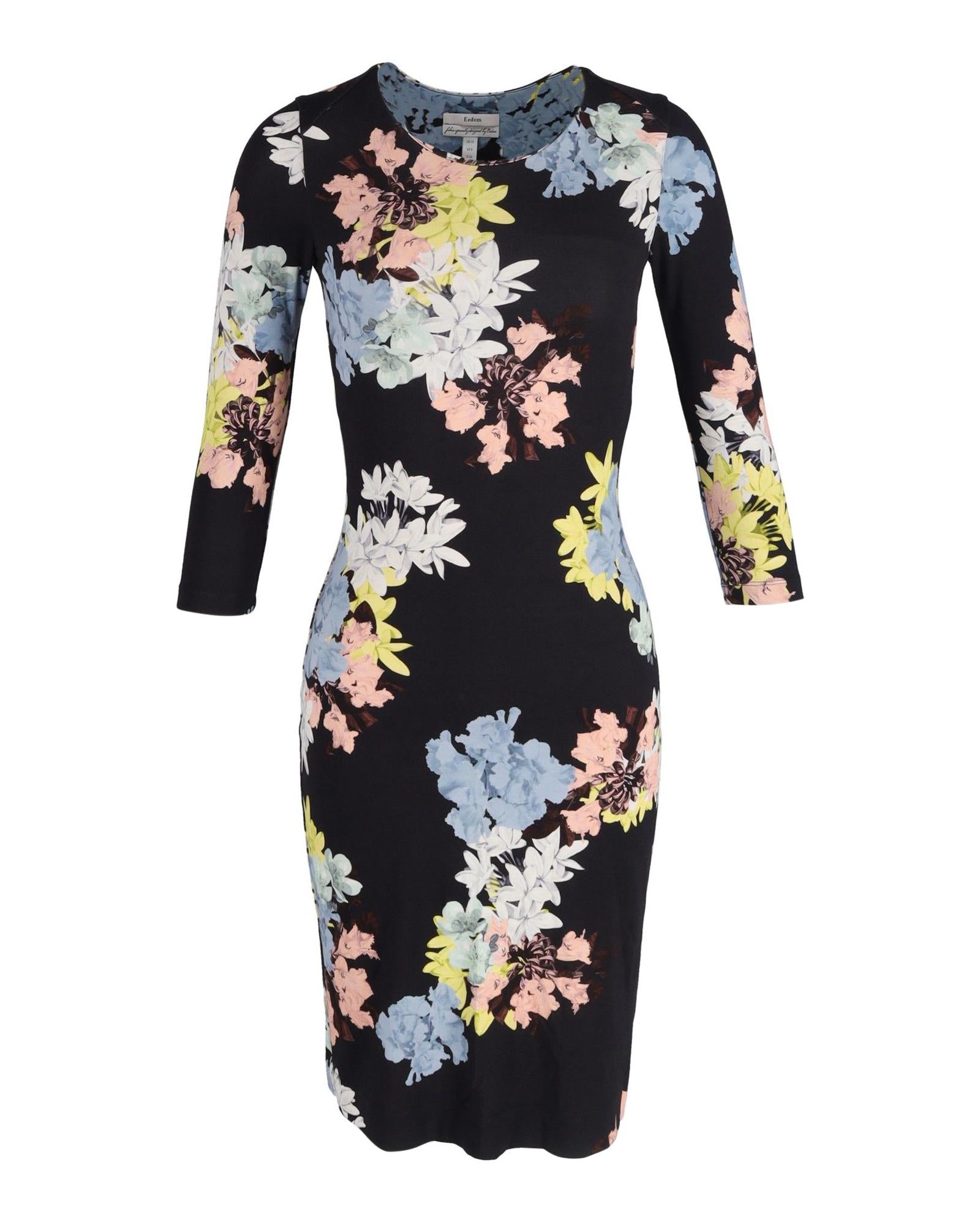 image of Floral Jersey Midi Dress in Black Cotton by Erdem