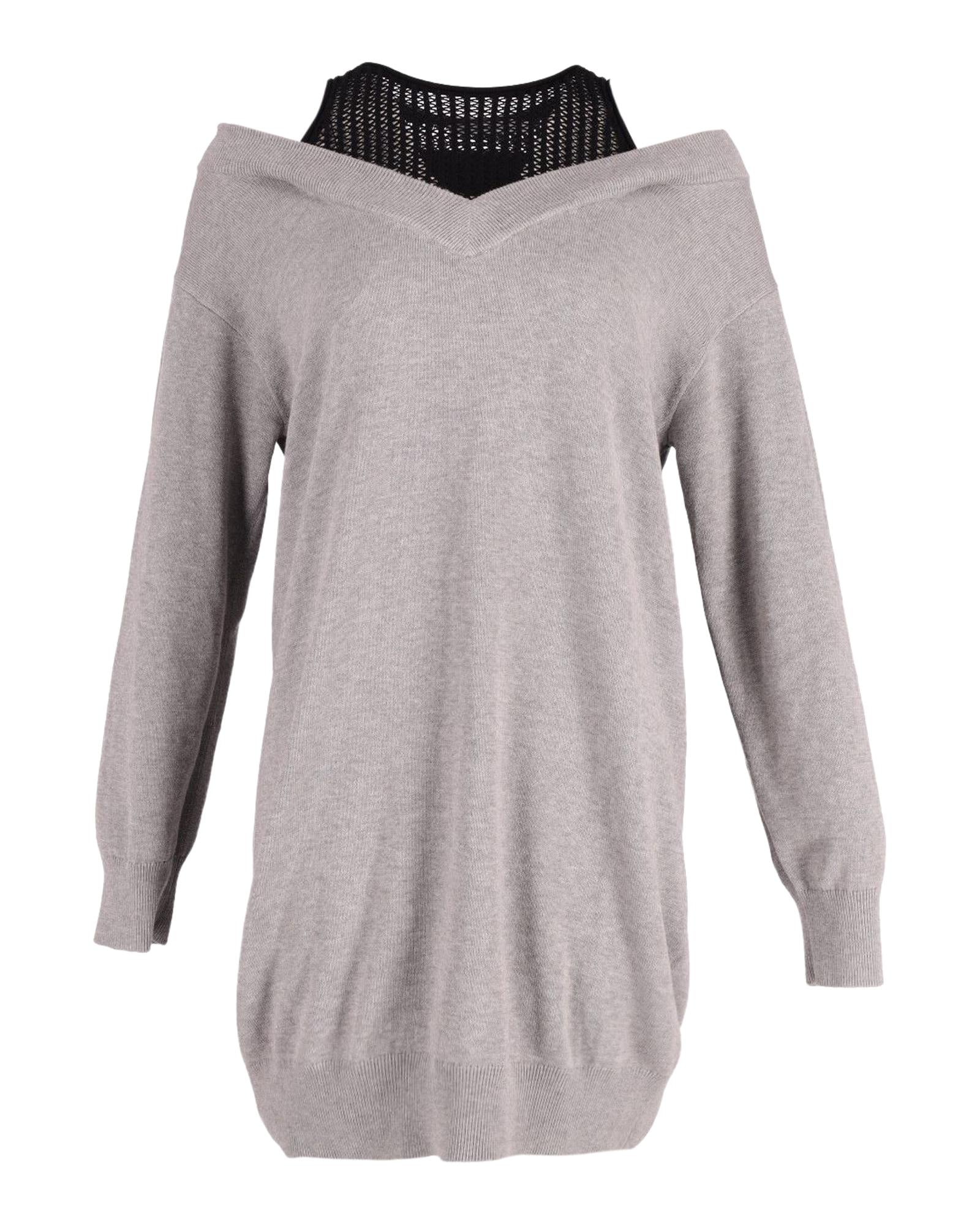 image of Grey Cotton Bi-Layer Sweater Dress