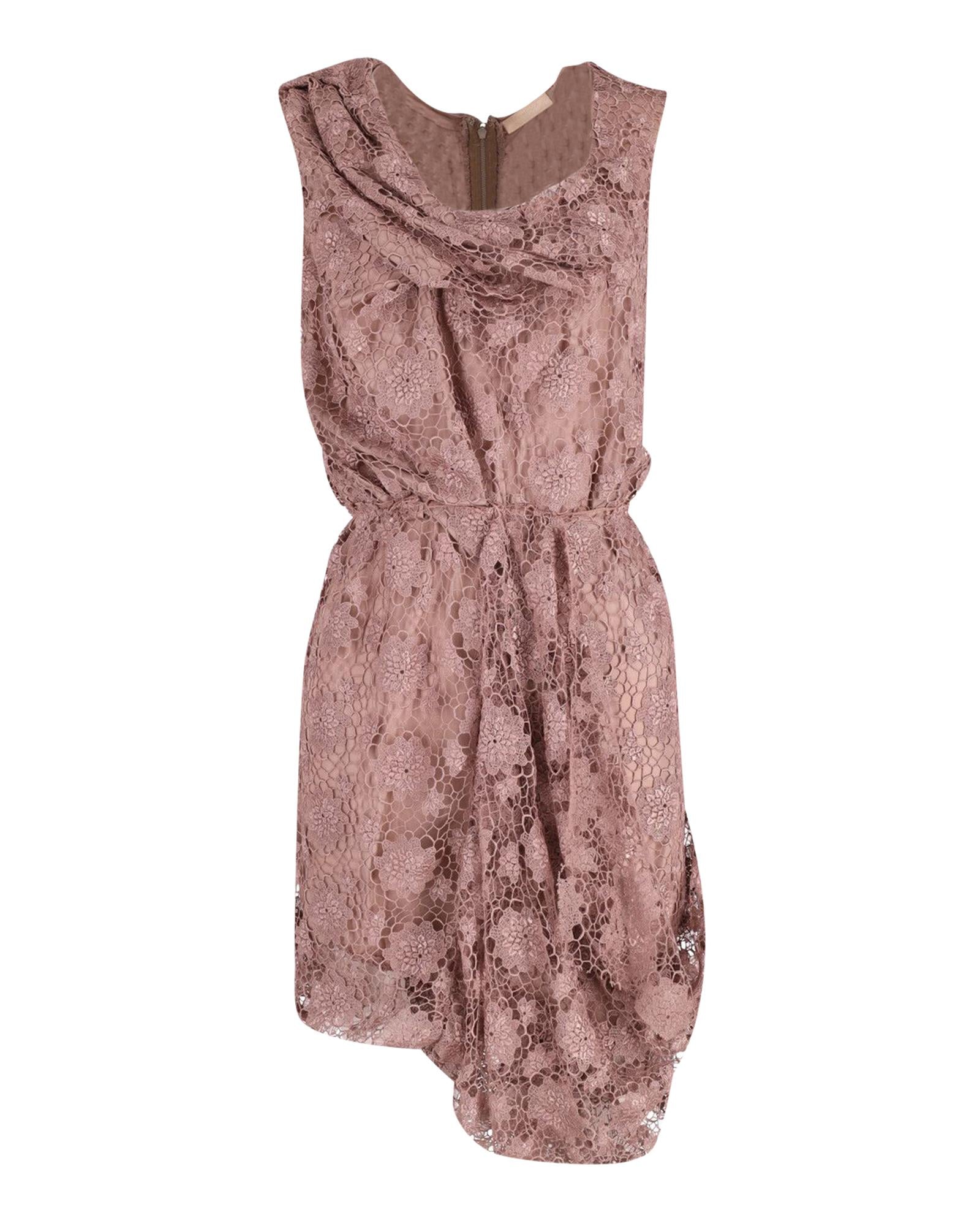 image of Draped Lace Dress in Rose Pink Polyester by Nina Ricci