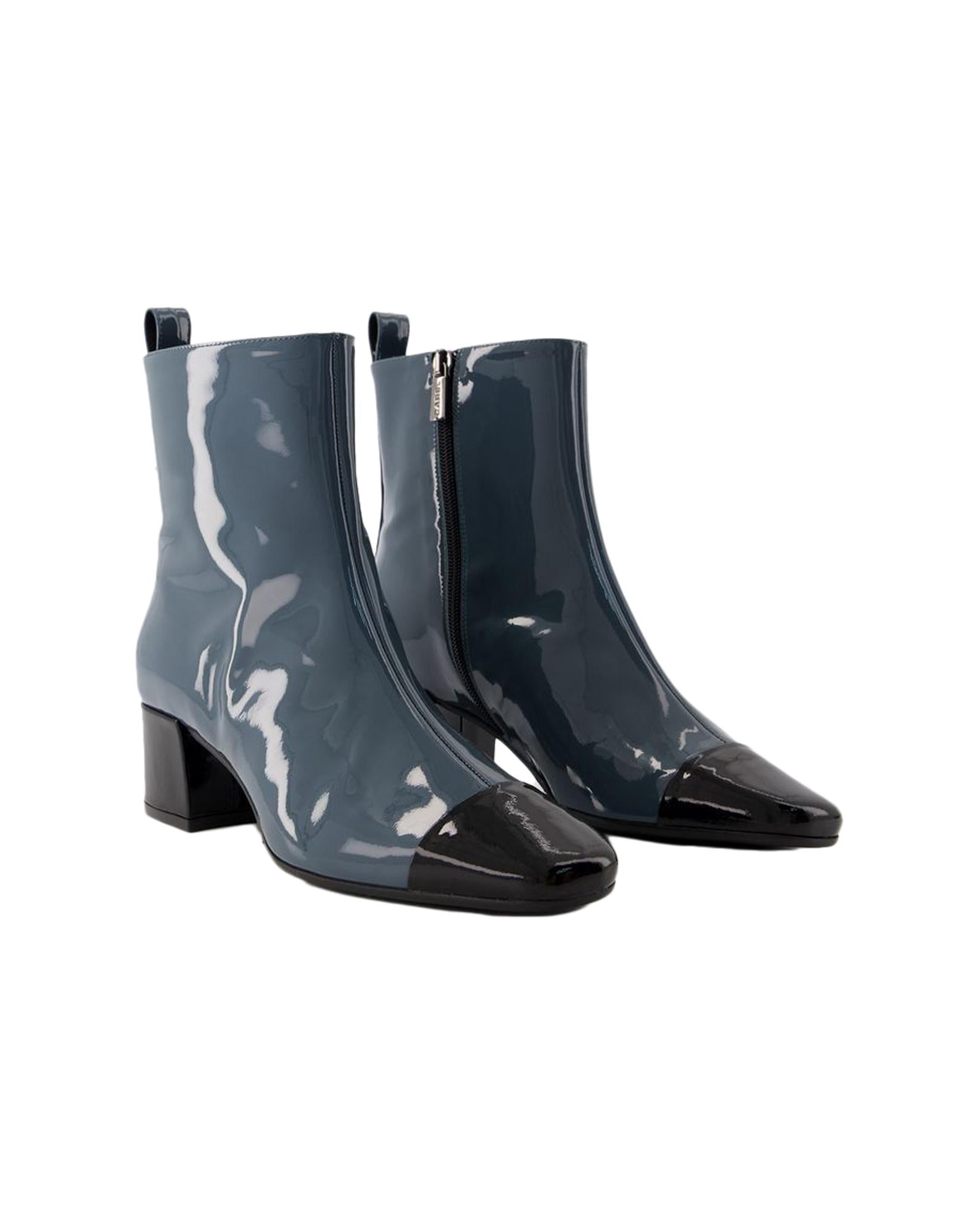 Image of Patent Leather Ankle Boots with Side Zip Closure