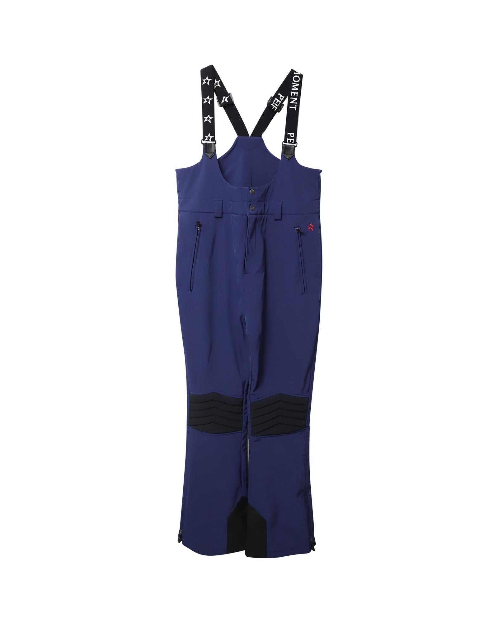 image of Blue Fitted Ski Salopettes with Striped Elasticated Braces and Quilted Knee Pads