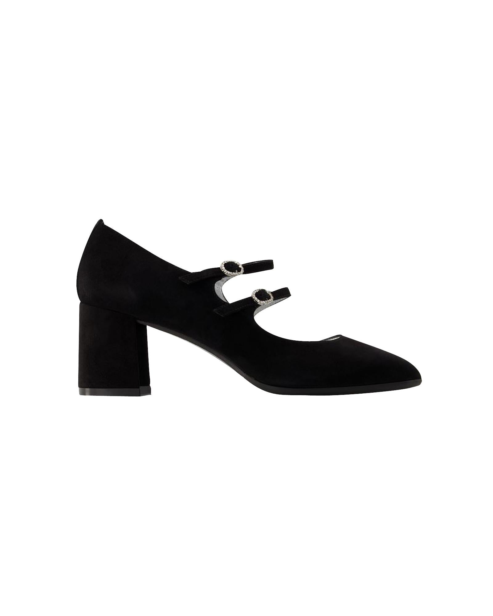 image of Pointed Suede Pumps with Ankle Strap in Black