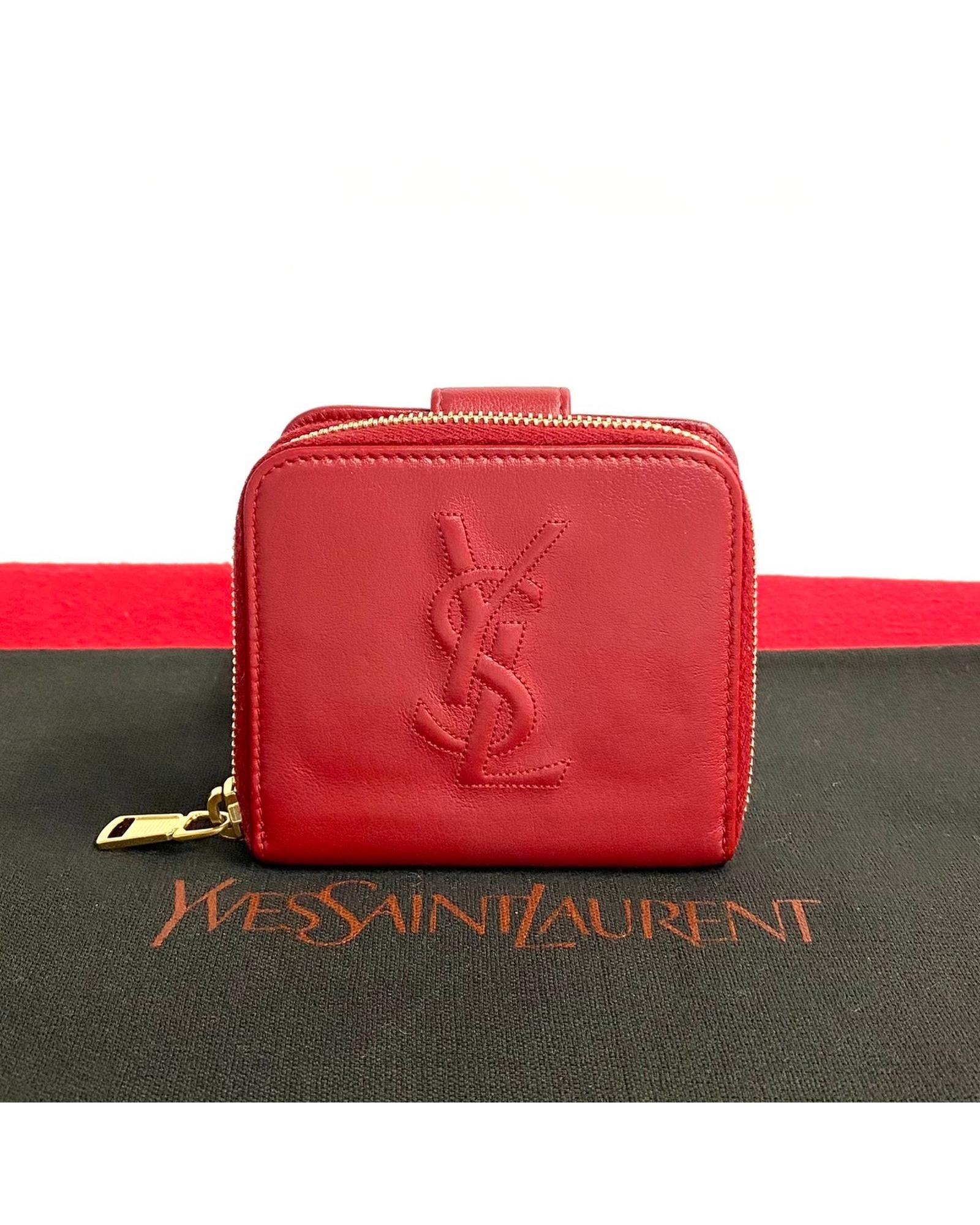 image of Leather Monogram Zip Around Wallet in Red