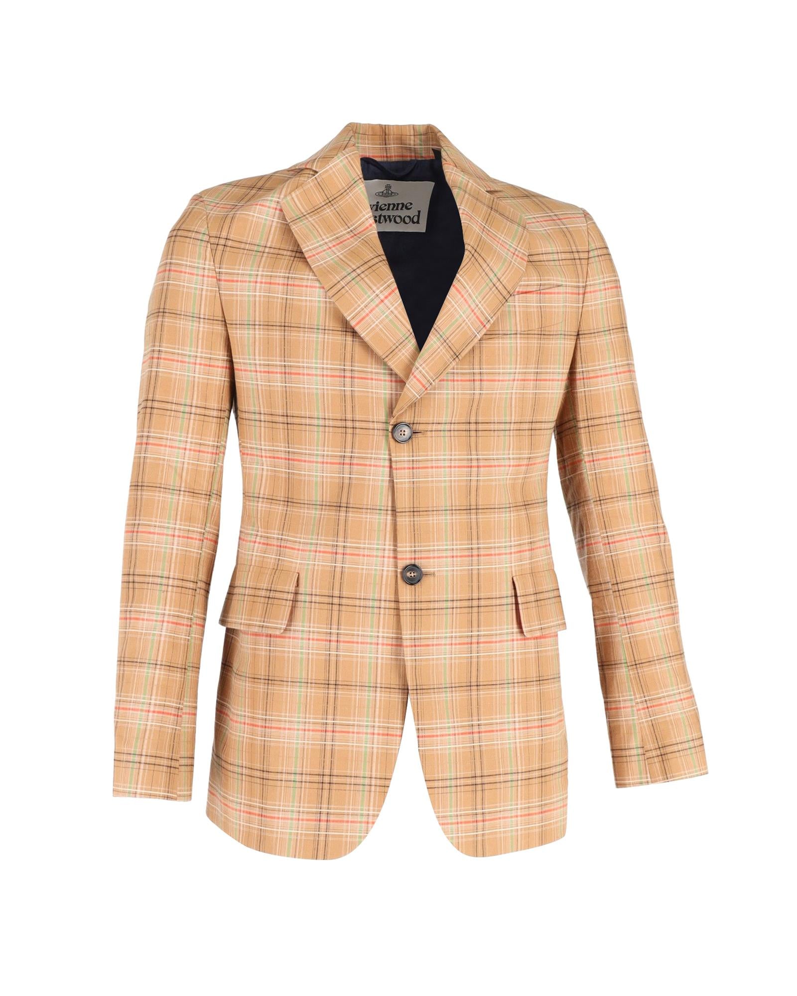 image of Checkered Beige Cotton Blazer by Vivienne Westwood Man