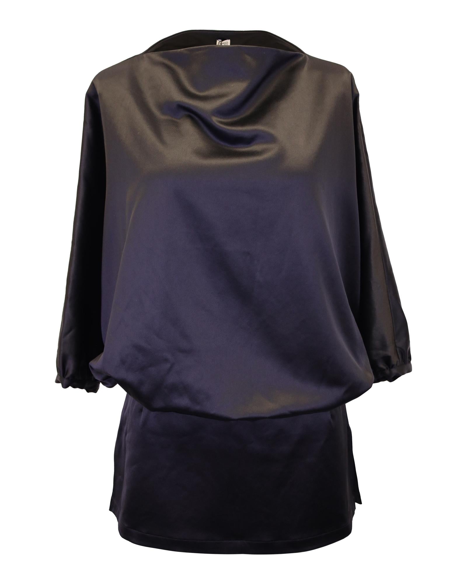 image of Draped Black Satin Blouse by Toteme