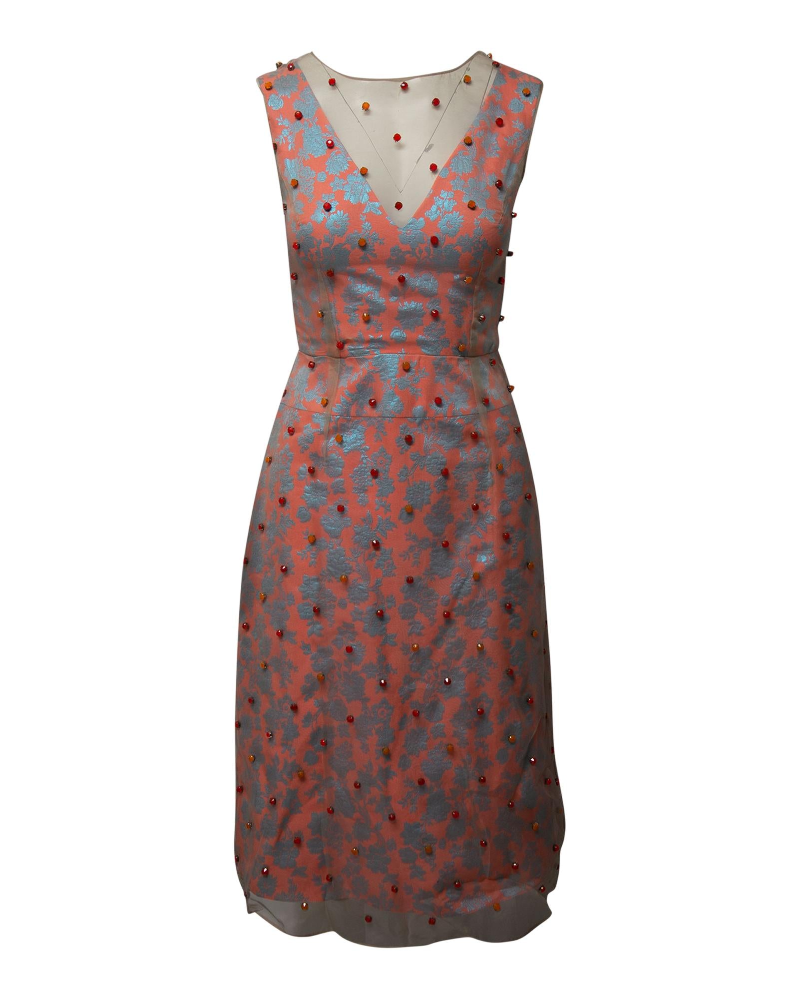 Image of Jacquard Overlay Midi Dress in Multicolor Polyester