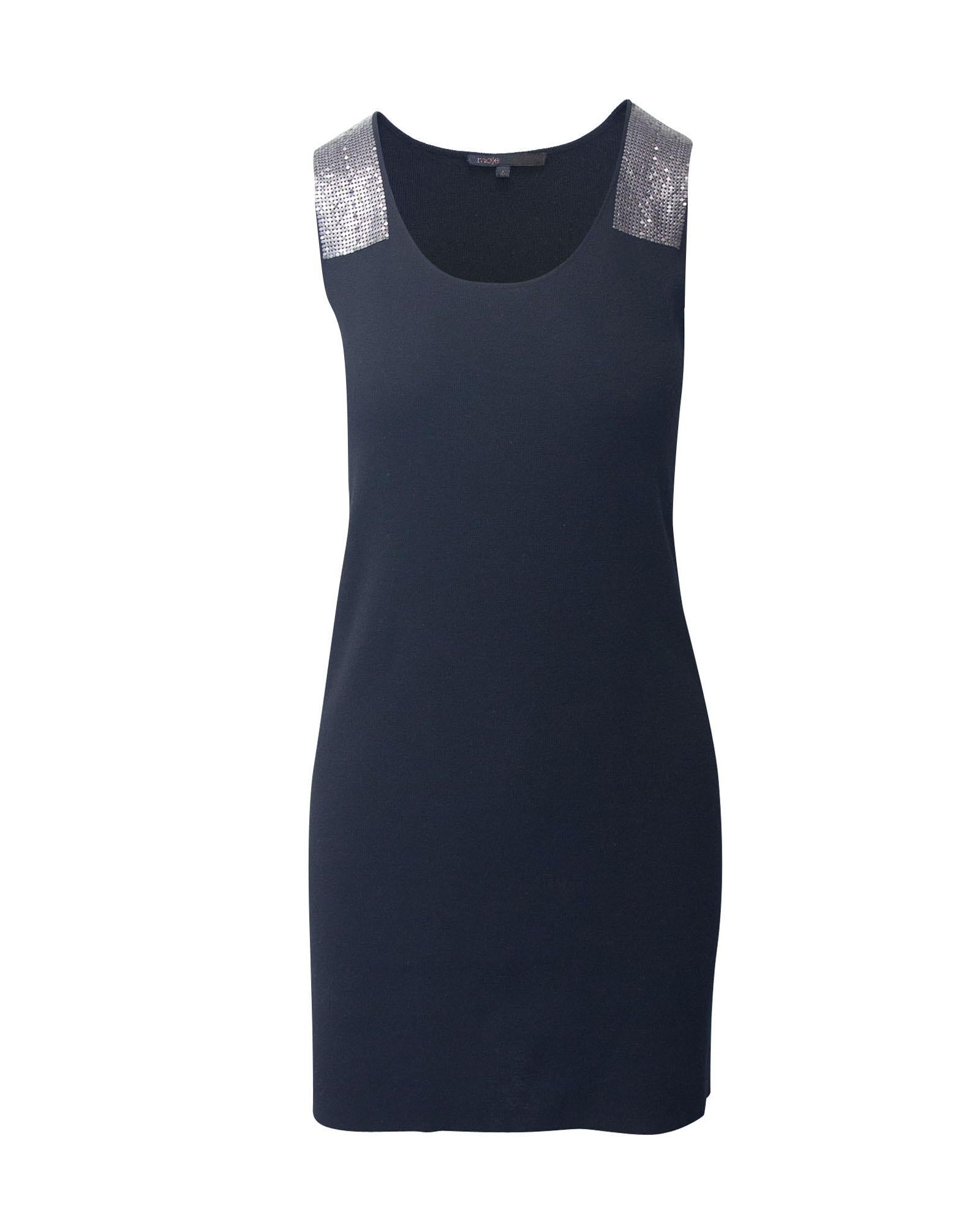 image of Black Silk Shift Dress with Sequin Shoulder Detail