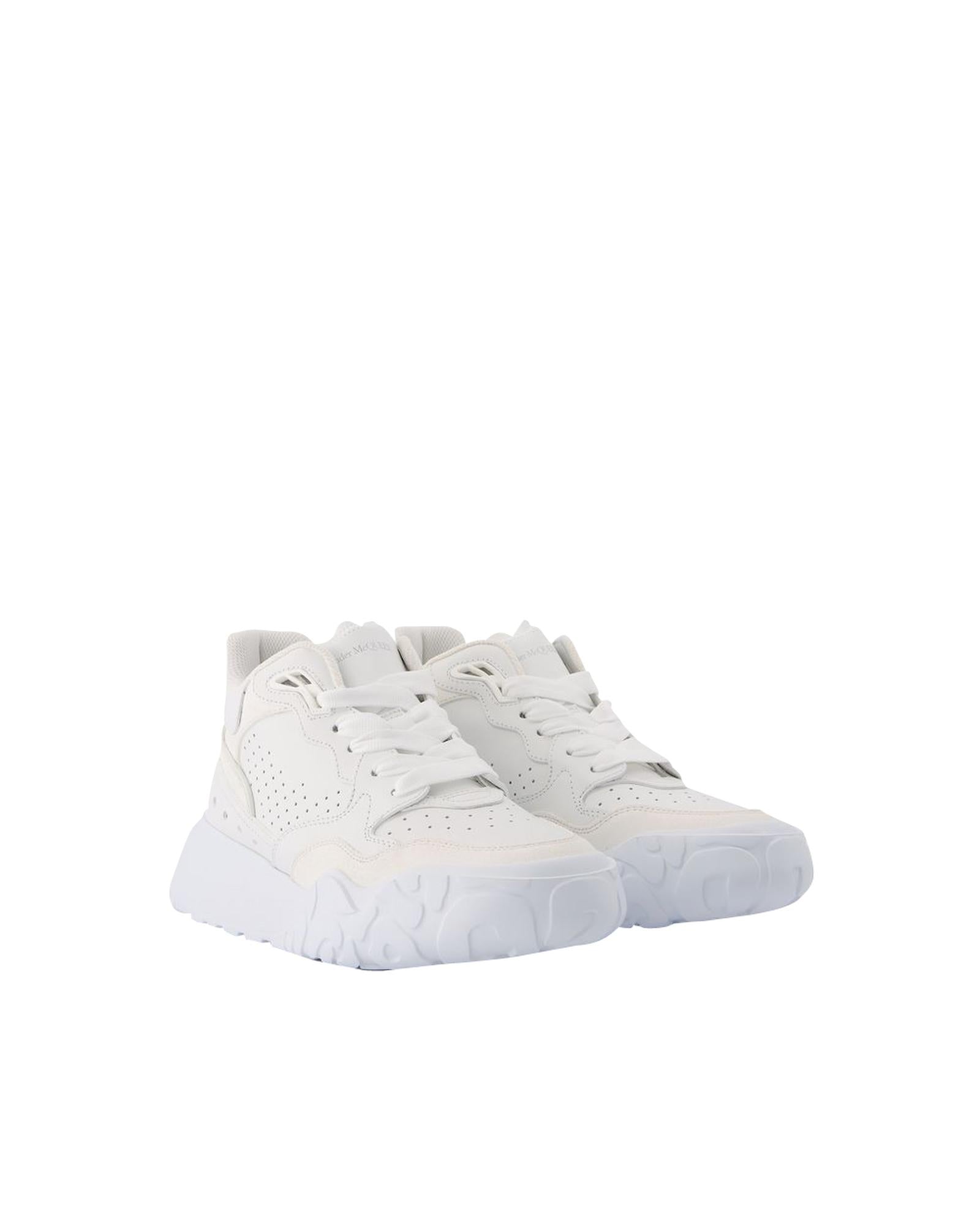 image of White & Silver Leather Court Sneakers