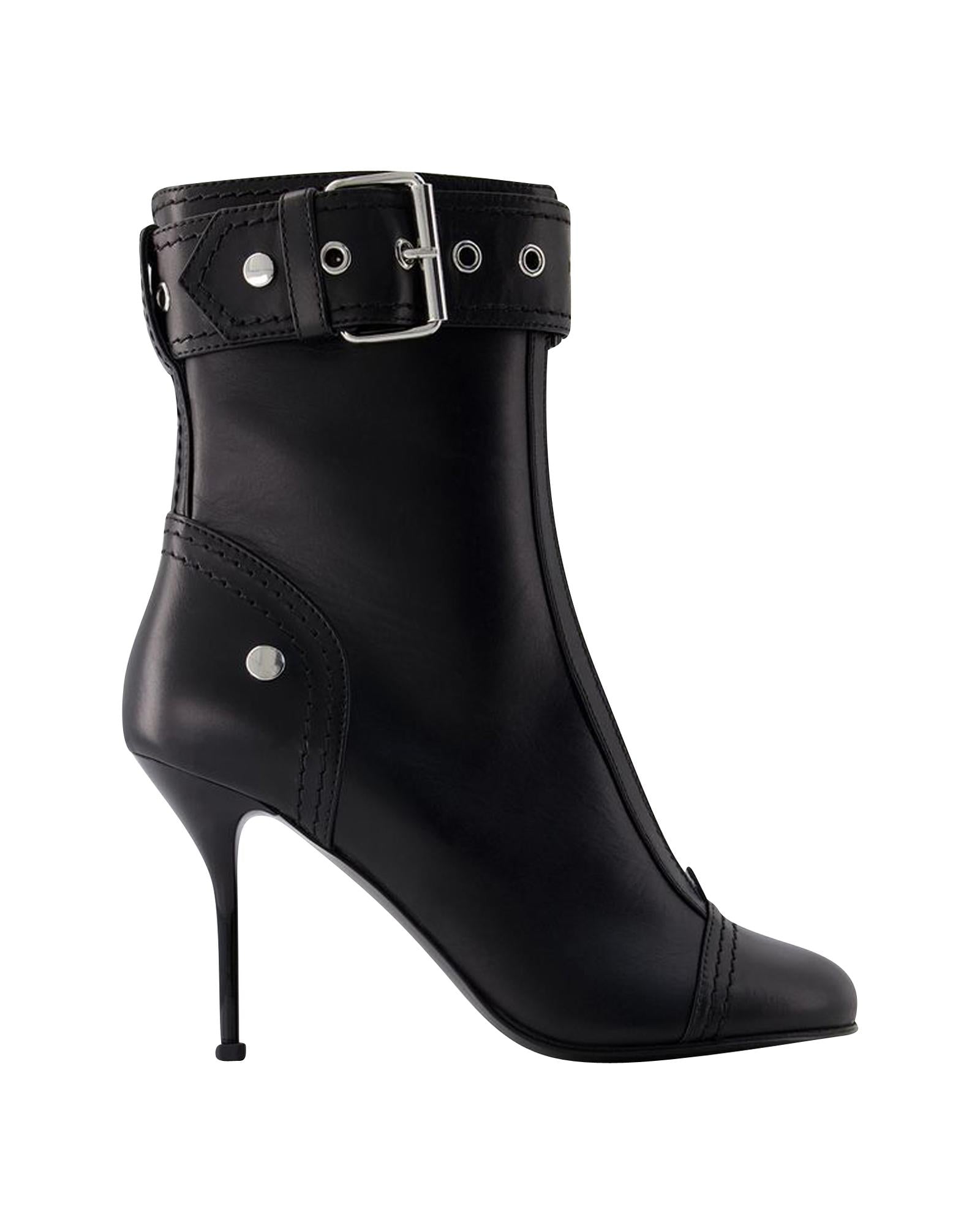 image of Stylish Leather High-Heeled Ankle Boots