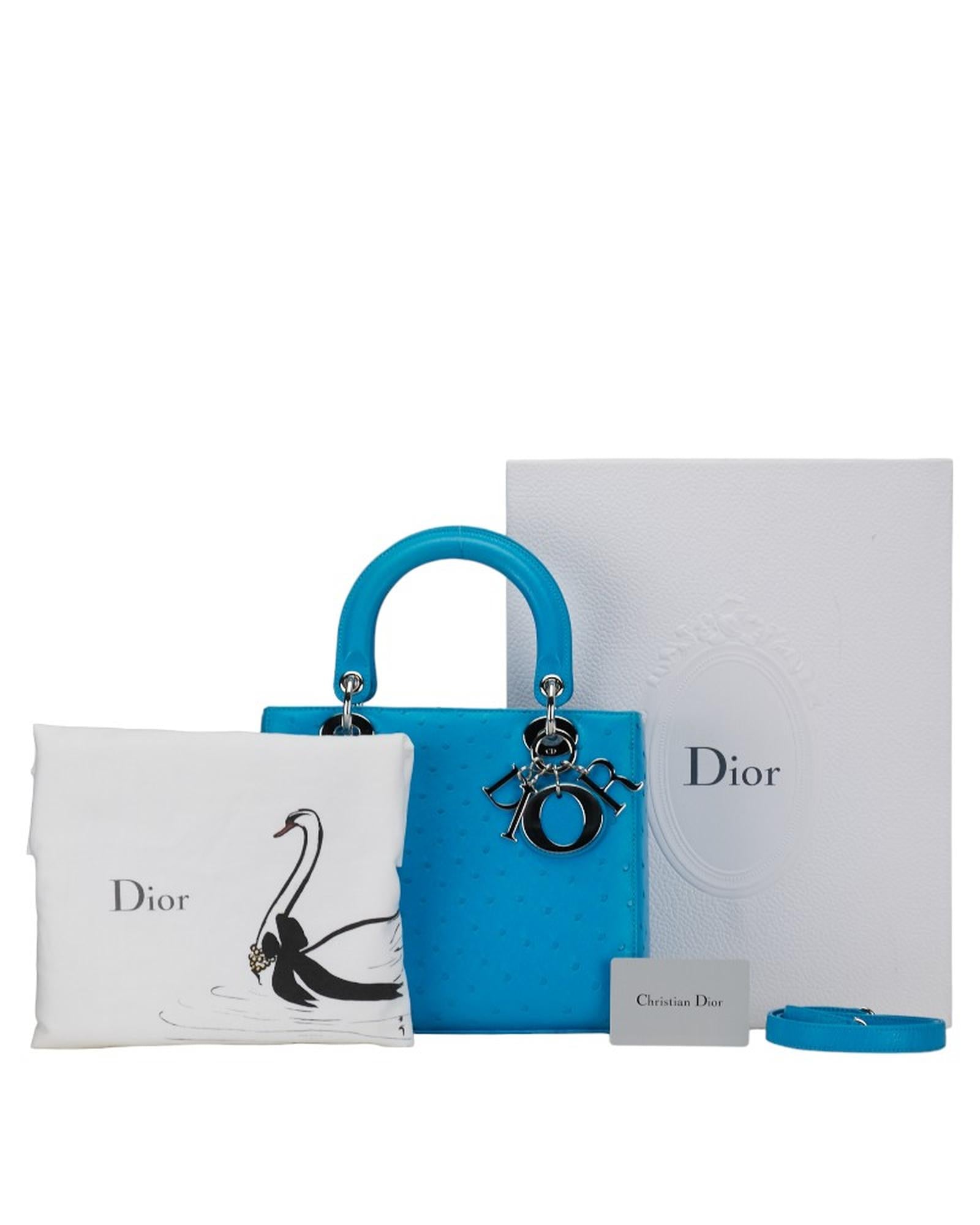 image of Medium Leather Lady Dior Bag in Blue