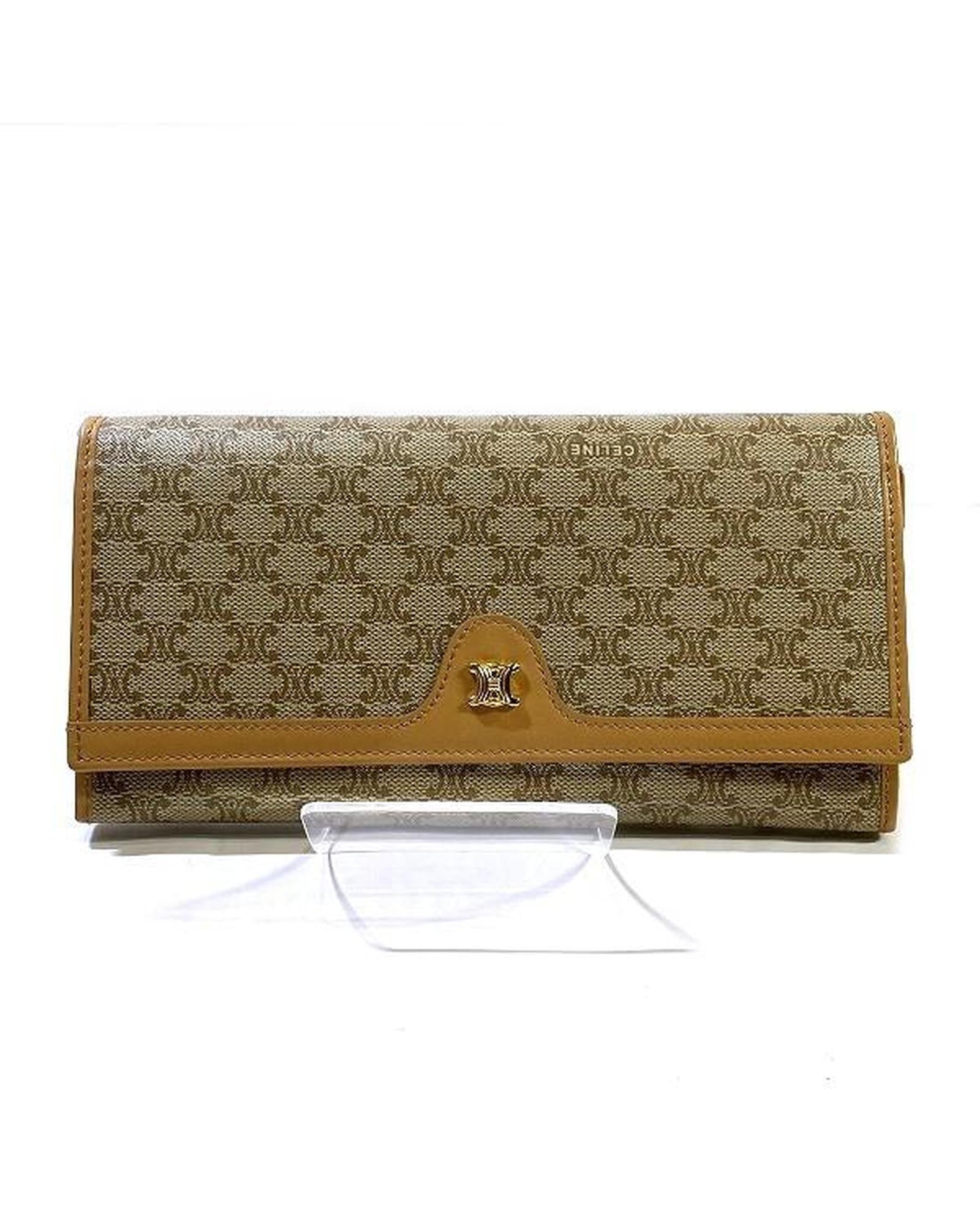 Image of Canvas Flap Wallet in Brown by Celine - AB Condition