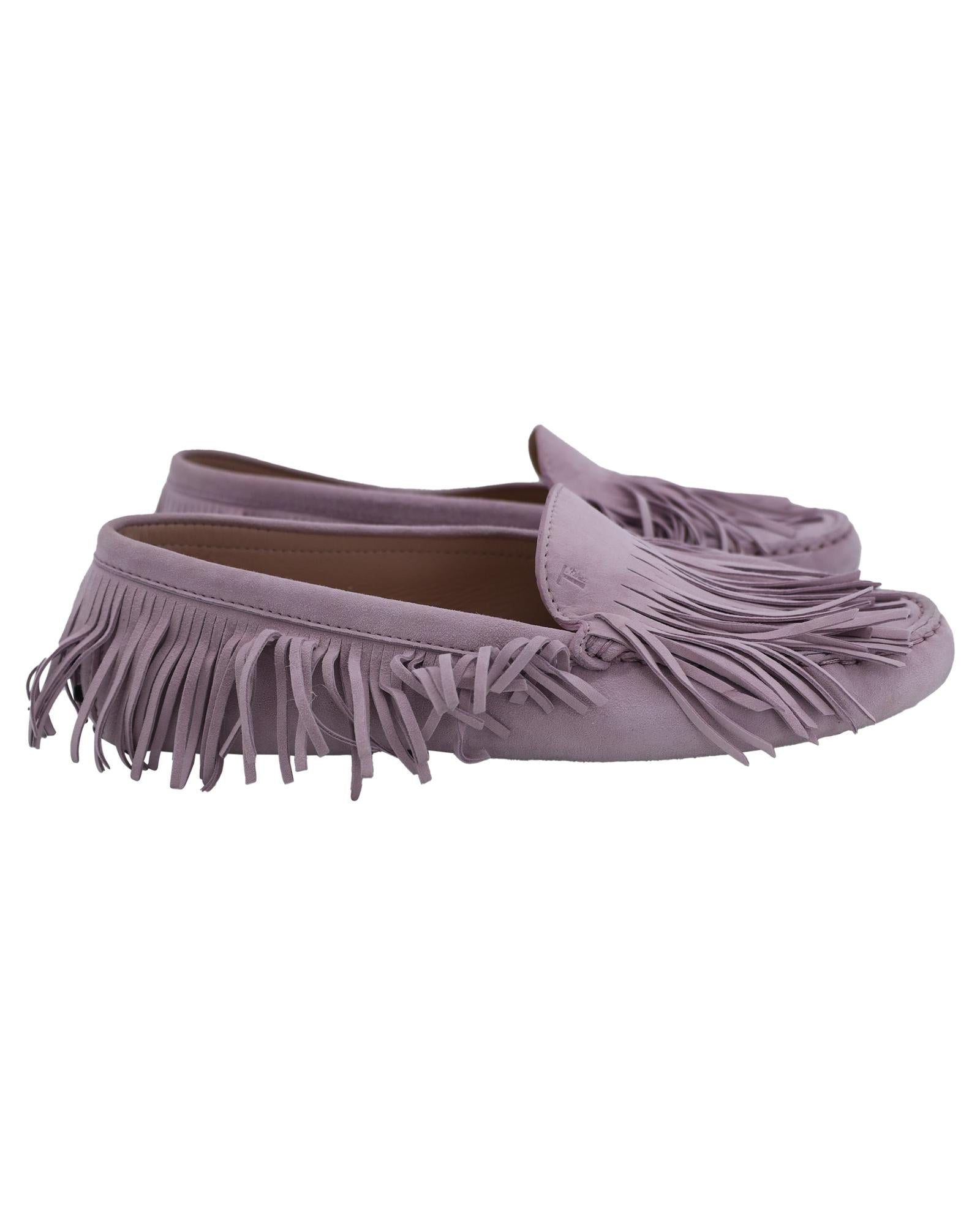 image of Soft Pink Suede Fringed Loafers