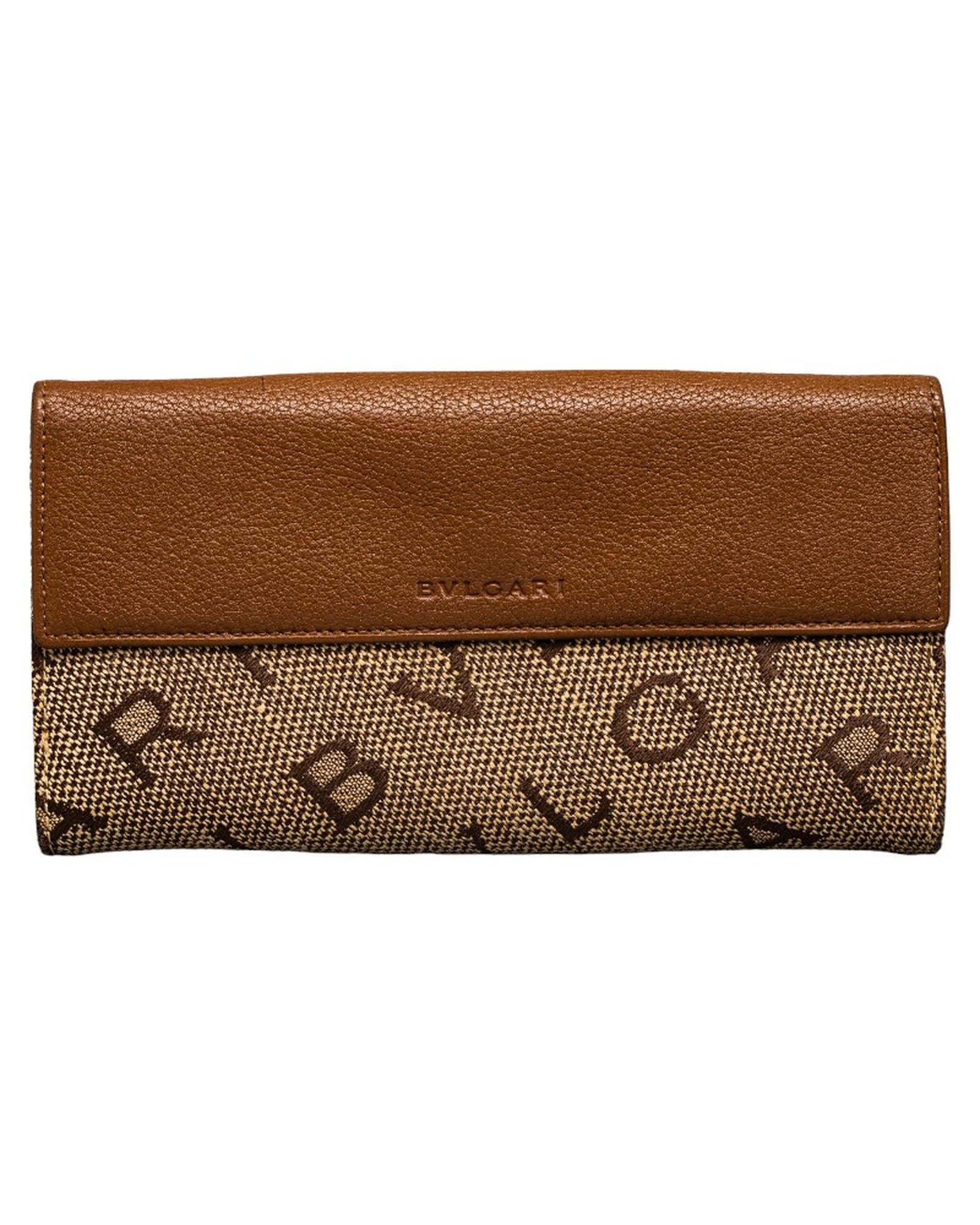 image of Canvas & Leather Double Flap Continental Wallet in Beige