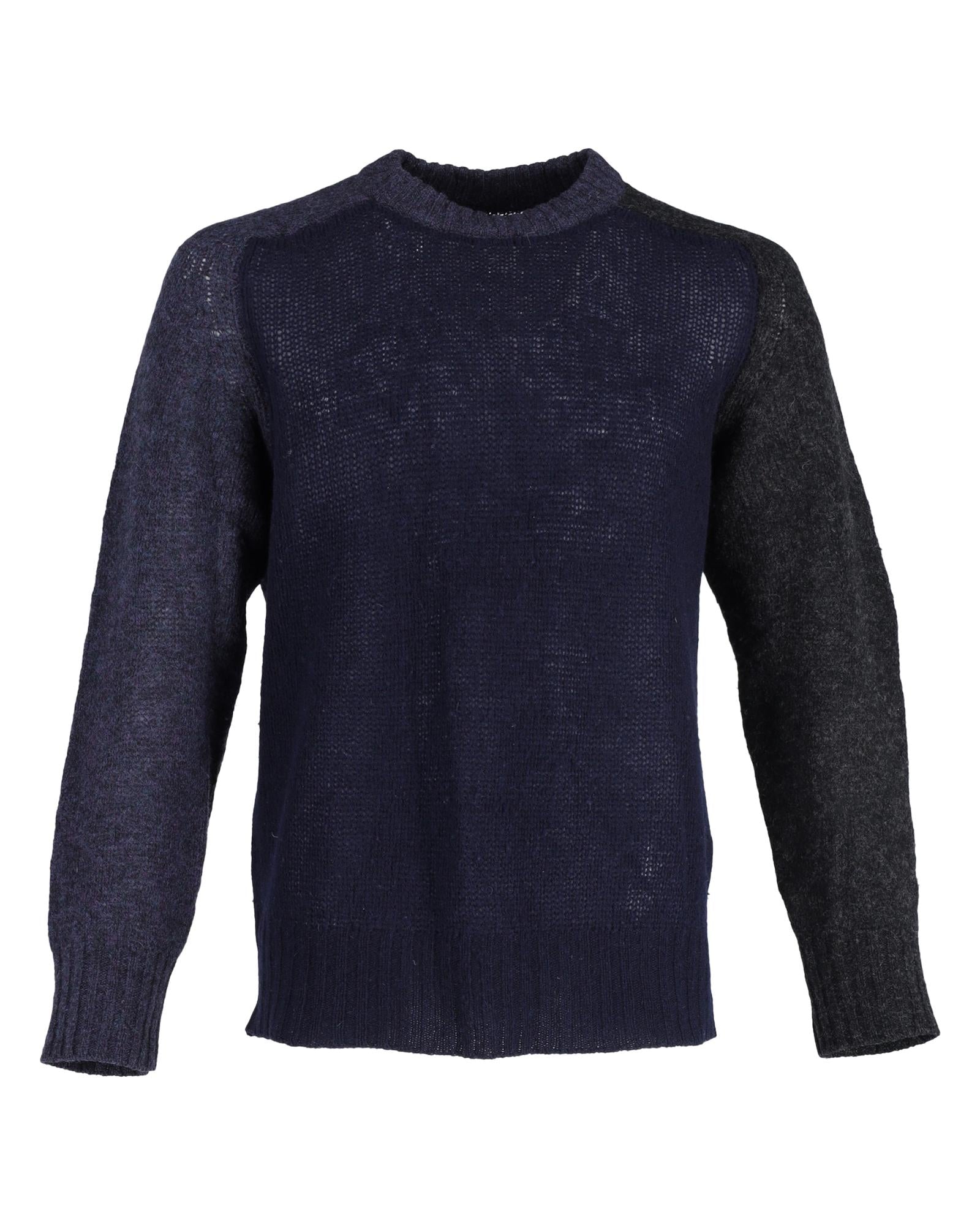 image of Navy Blue Color Block Wool Sweater by Maison Margiela