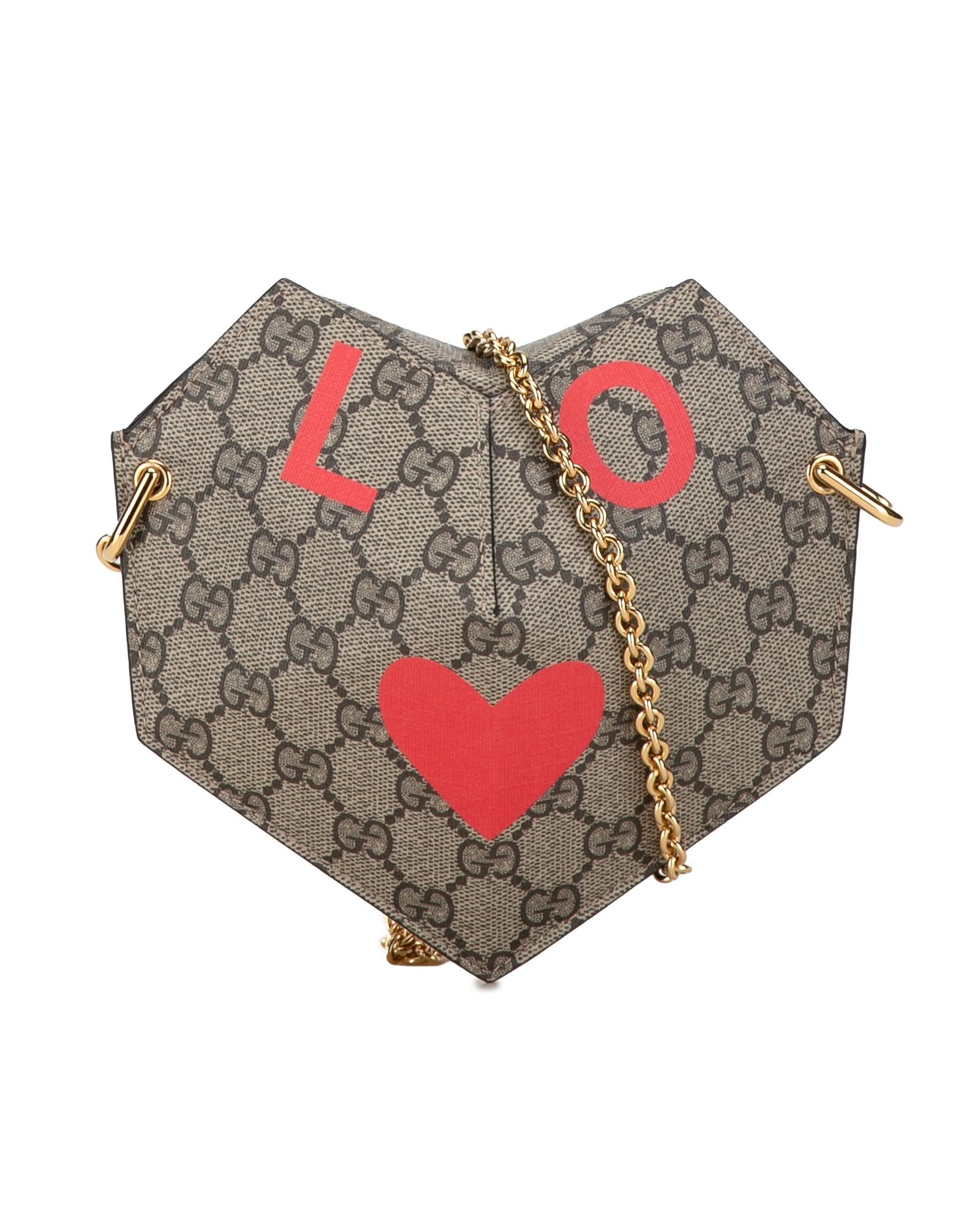 image of Coated Canvas Heart Chain Crossbody Bag with Flap Closure