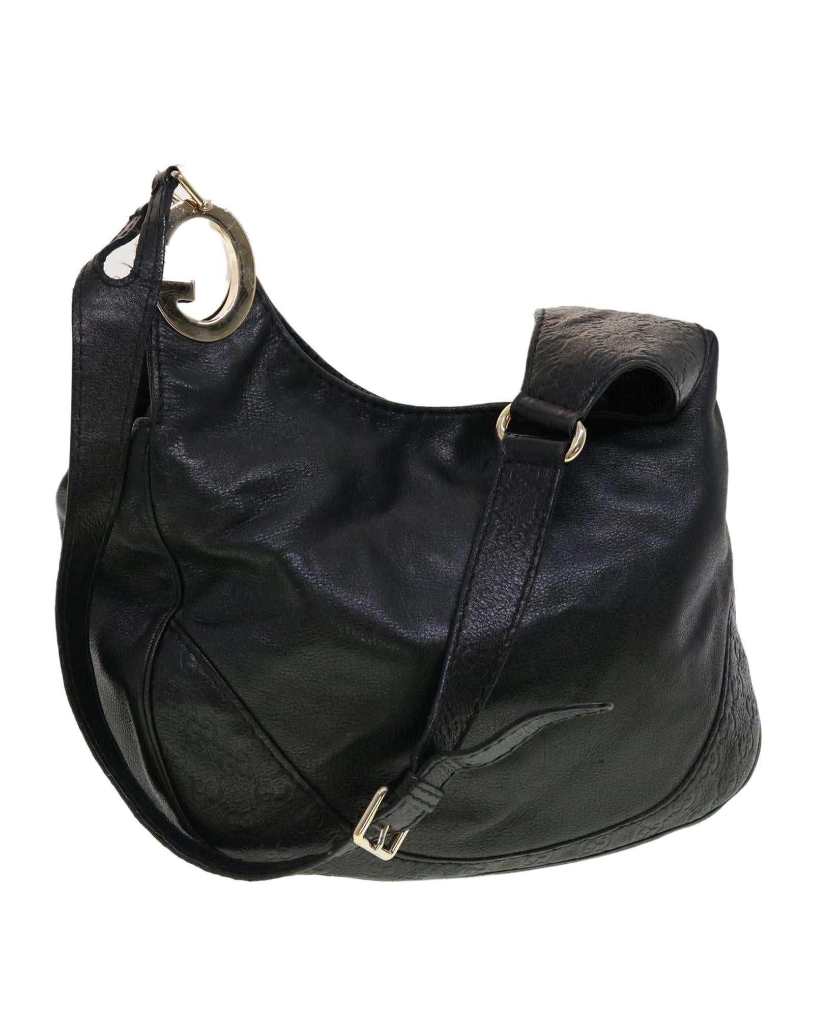 image of Black Leather GG Canvas Shoulder Bag by Italian Designer