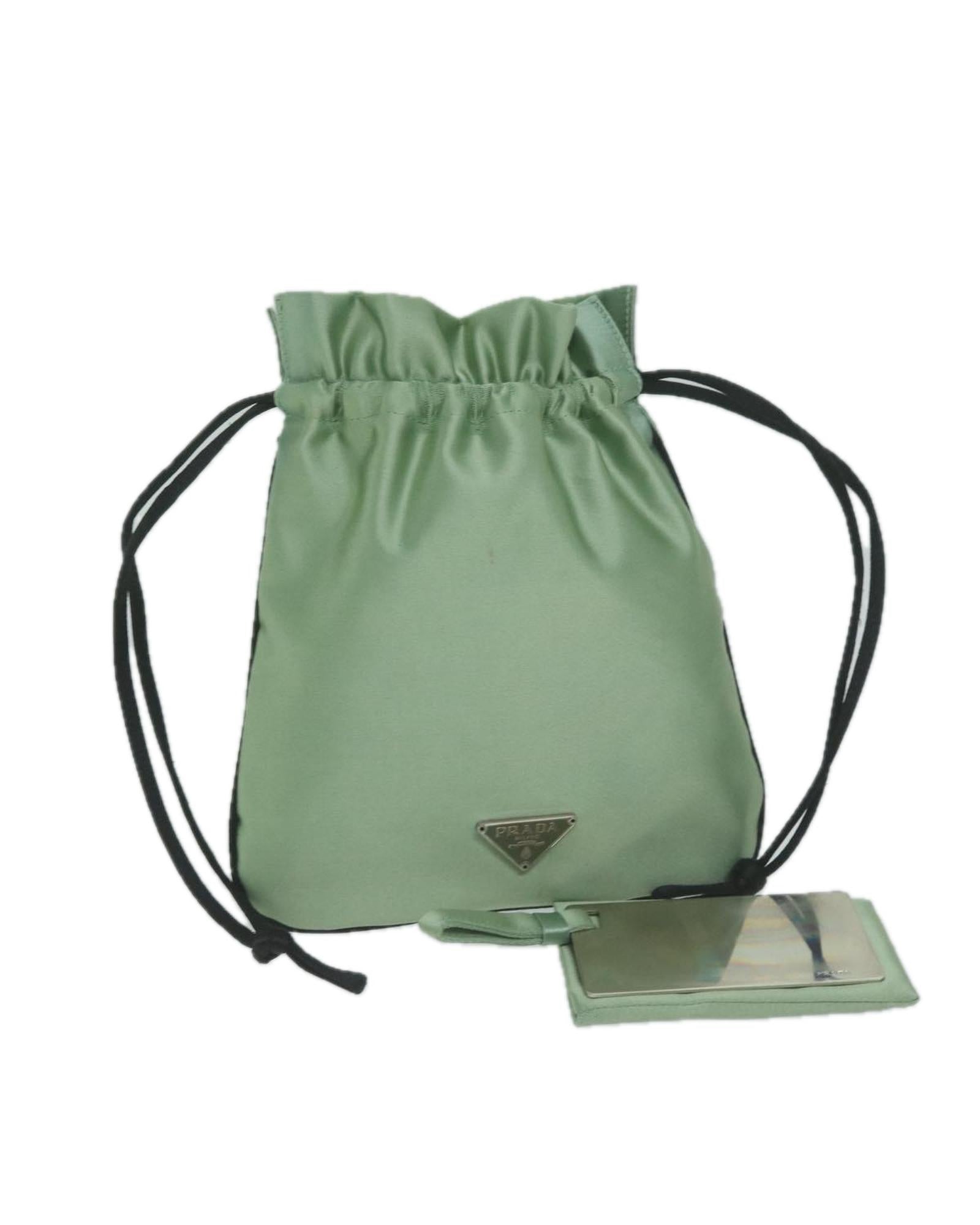 image of Green Satin Drawstring Pouch by Prada