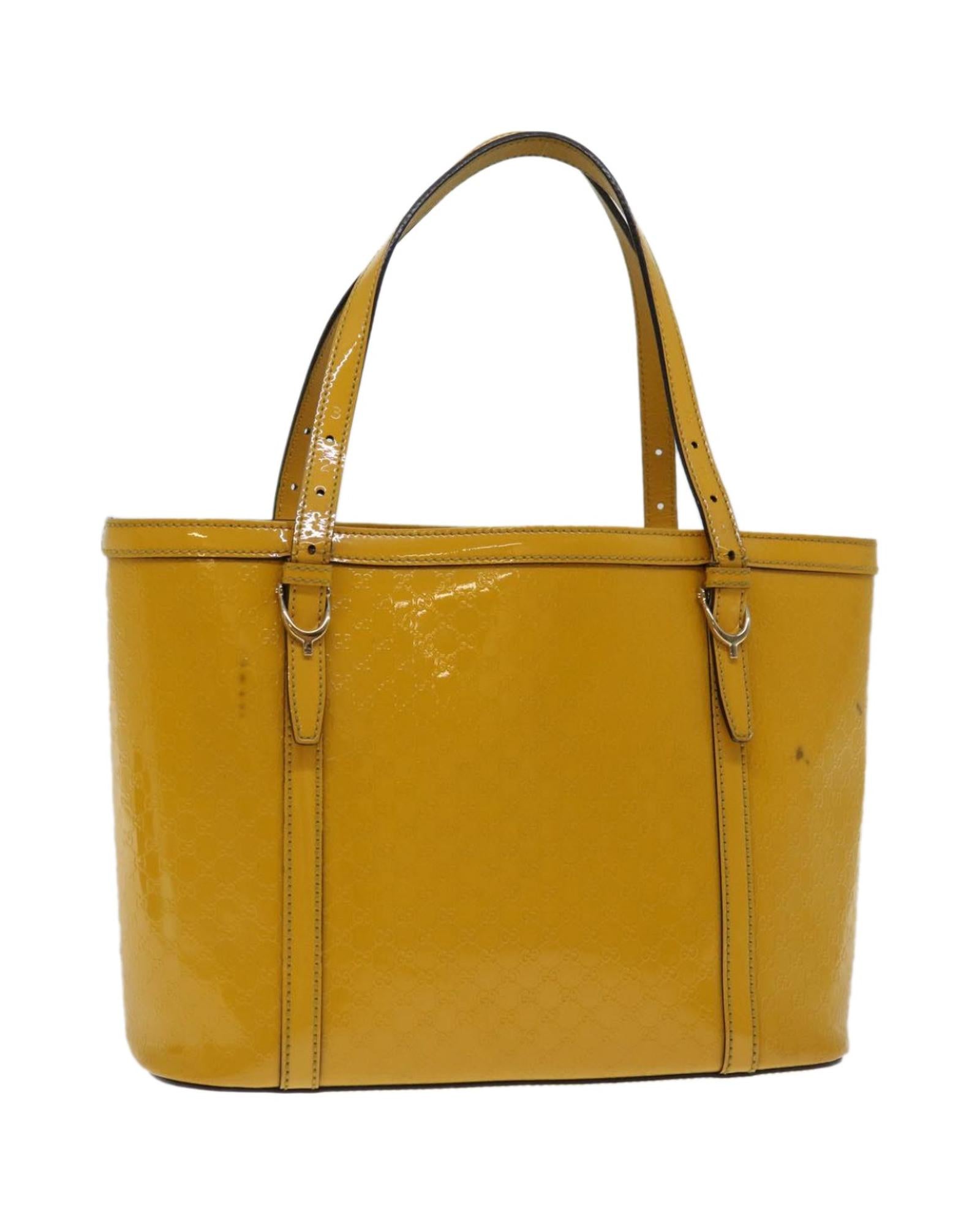 Image of Yellow Micro GG Canvas Hand Bag with Patent Leather Accents