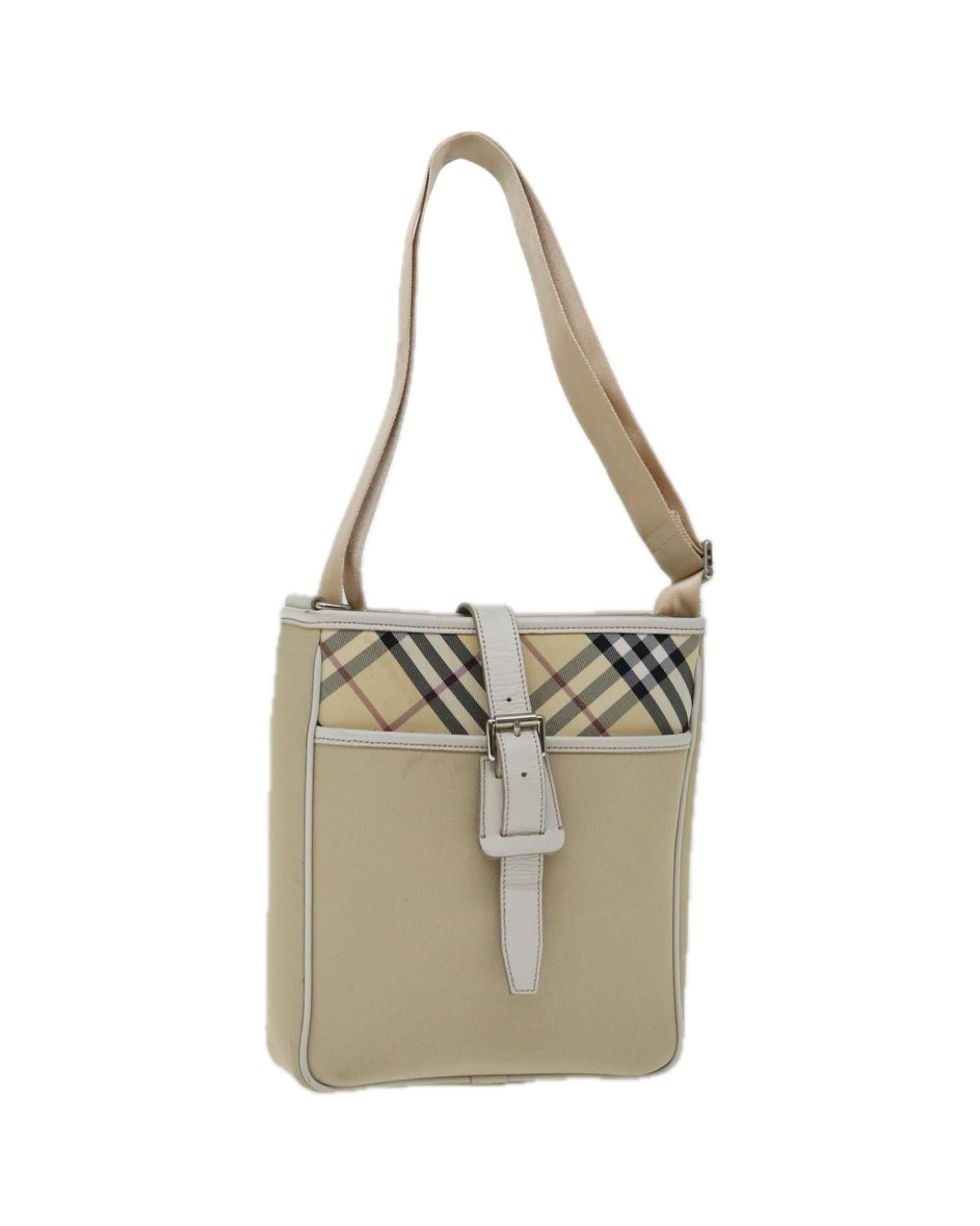 image of Authentic Burberry Canvas Shoulder Bag with Nova Check Pattern