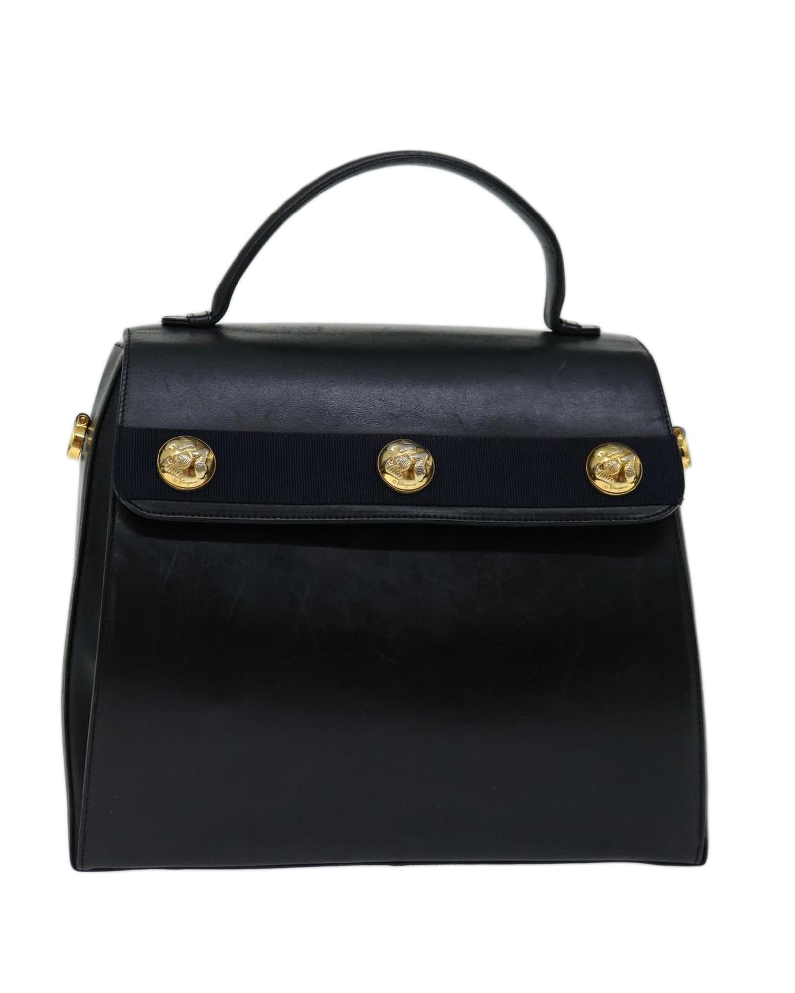 image of Authentic Black Leather Hand Bag by Salvatore Ferragamo