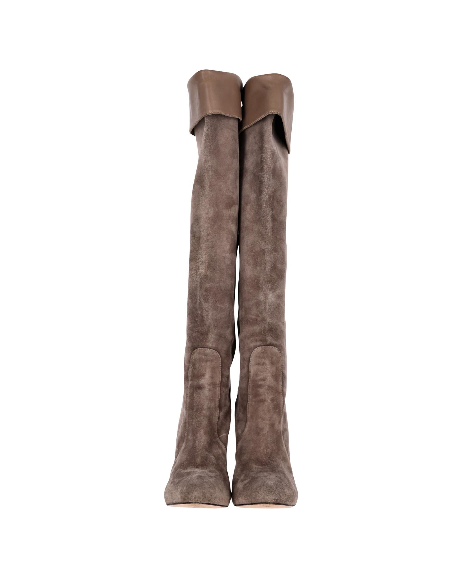 image of Sophisticated Knee-High Suede Boots in Ochre Brown