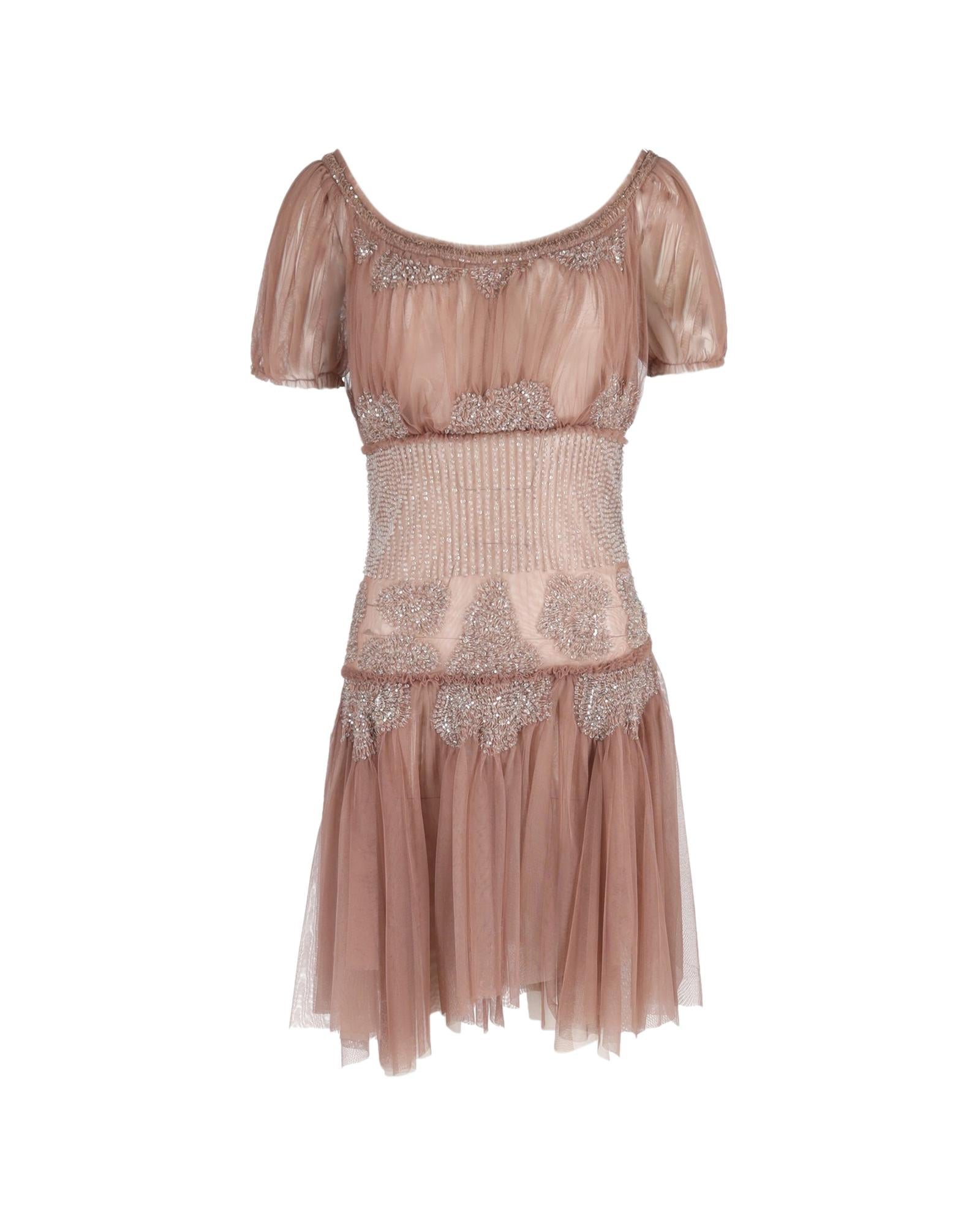 image of Embellished Sheer Dress in Rose Pink Chiffon