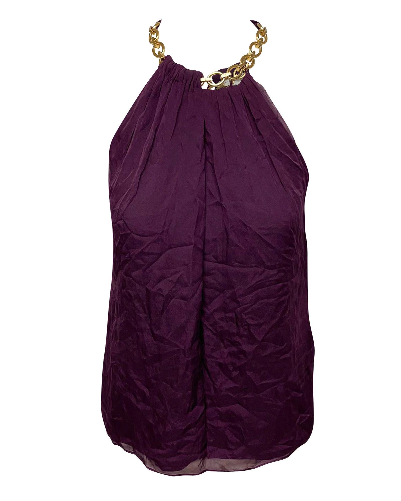 image of Purple Silk Chain-Neck Halter Top