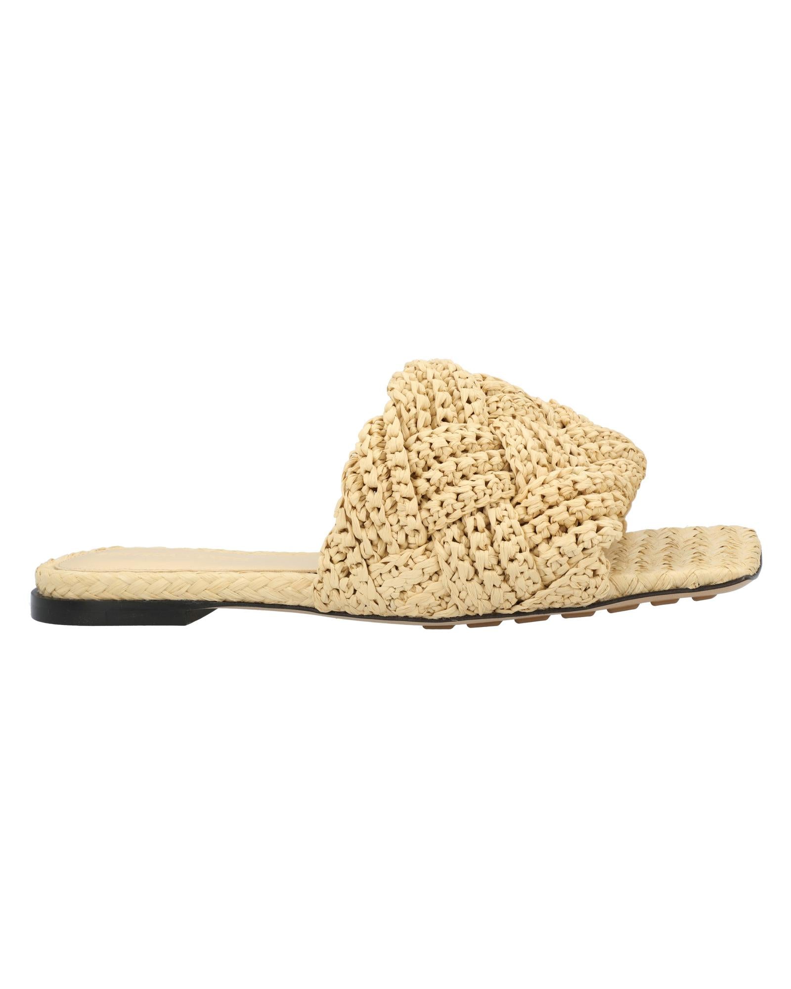 image of Intrecciato Raffia Flat Sandals with Lambskin Lining