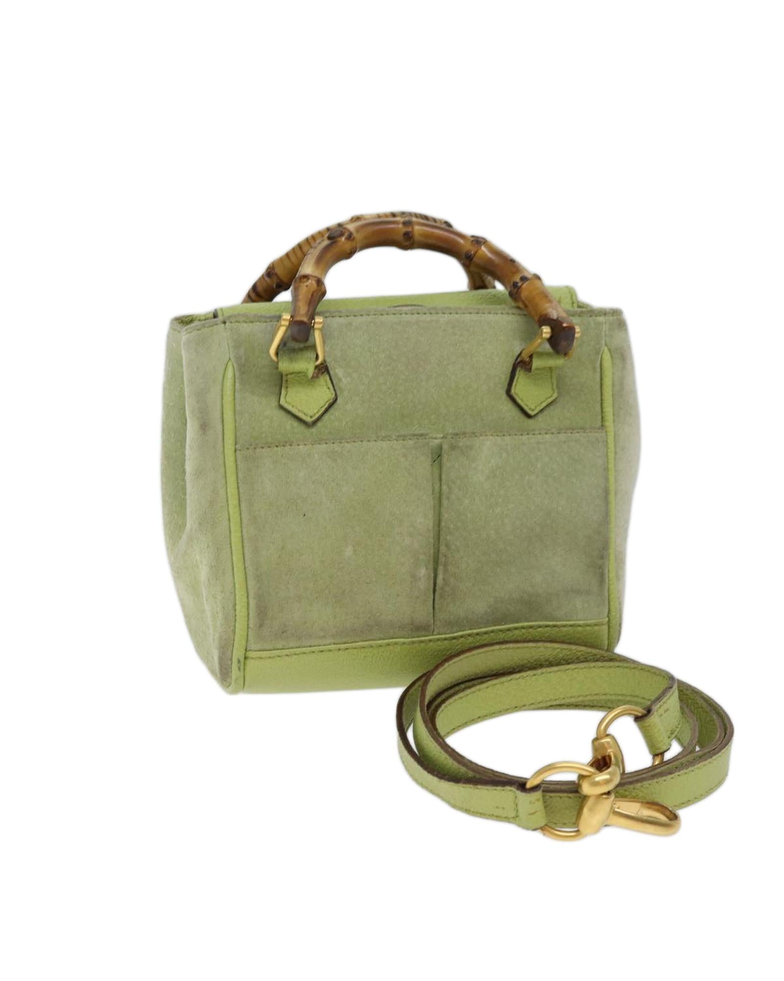 image of Suede 2way Hand Bag with Shoulder Strap in Lime Green