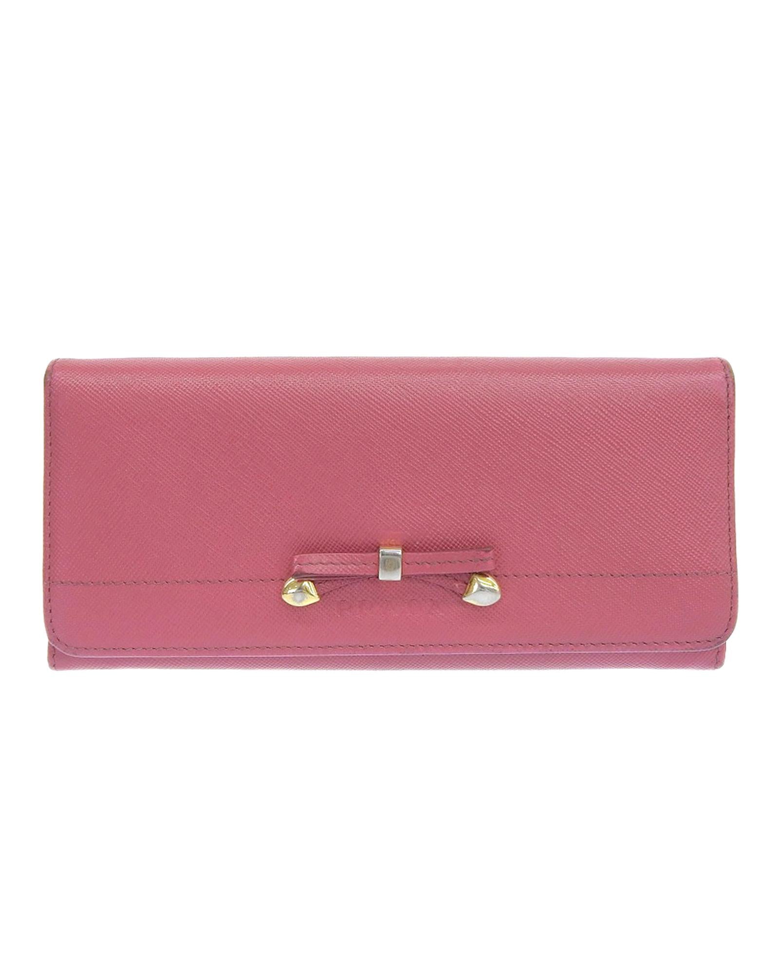 image of Prada Long Wallet with Ribbon Detail in Pink