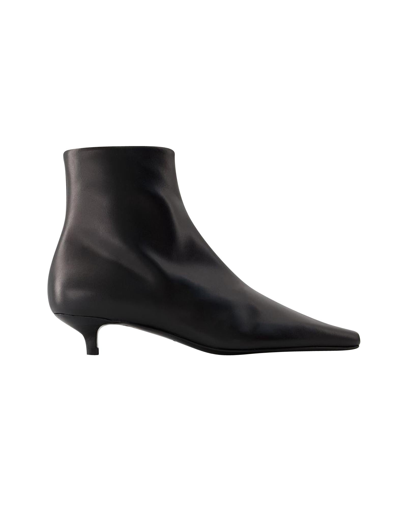 image of Smooth Leather Ankle Boots with Pointed Toe and Buckle Closure