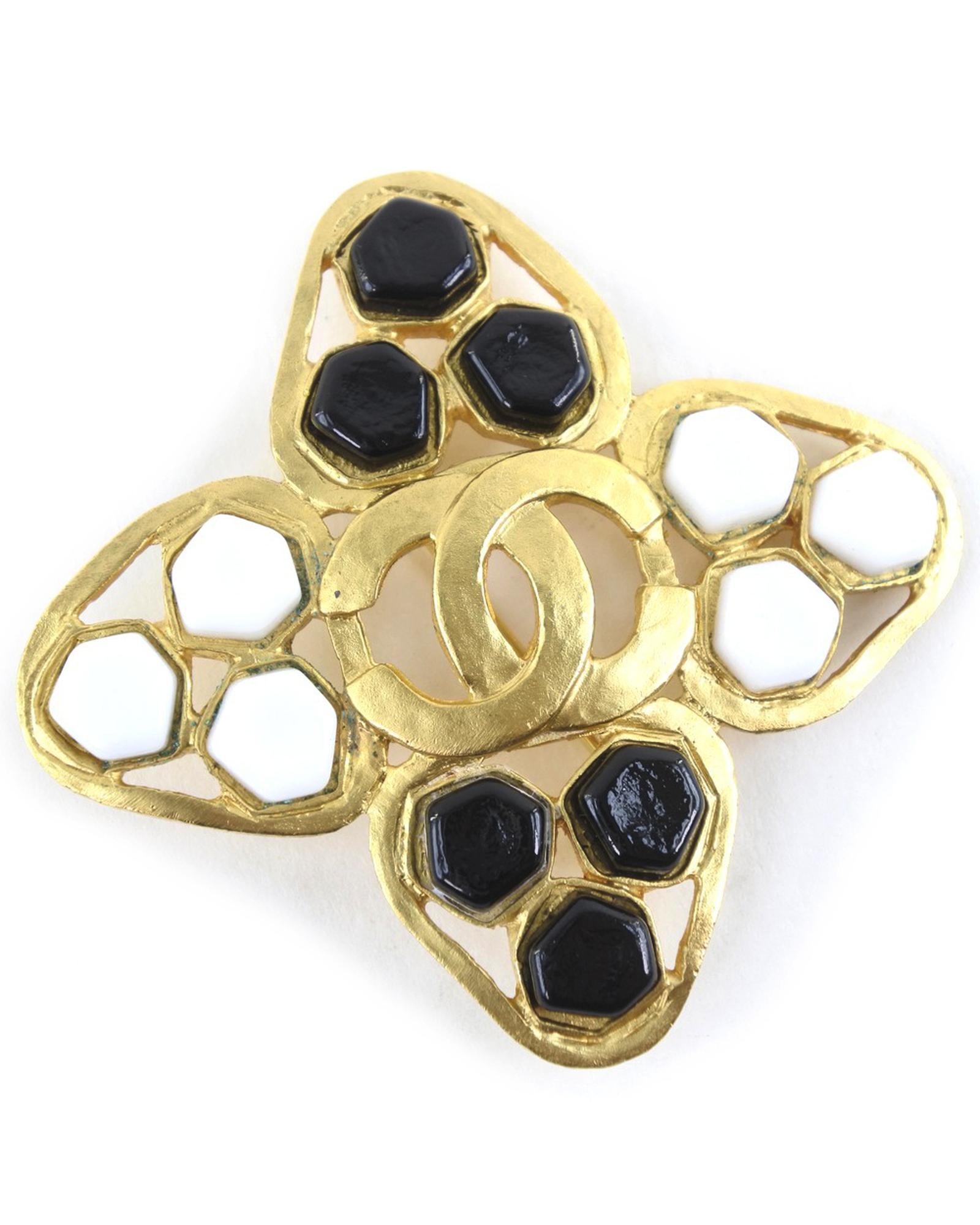 image of Stone Studded Gold CC Brooch Jewelry