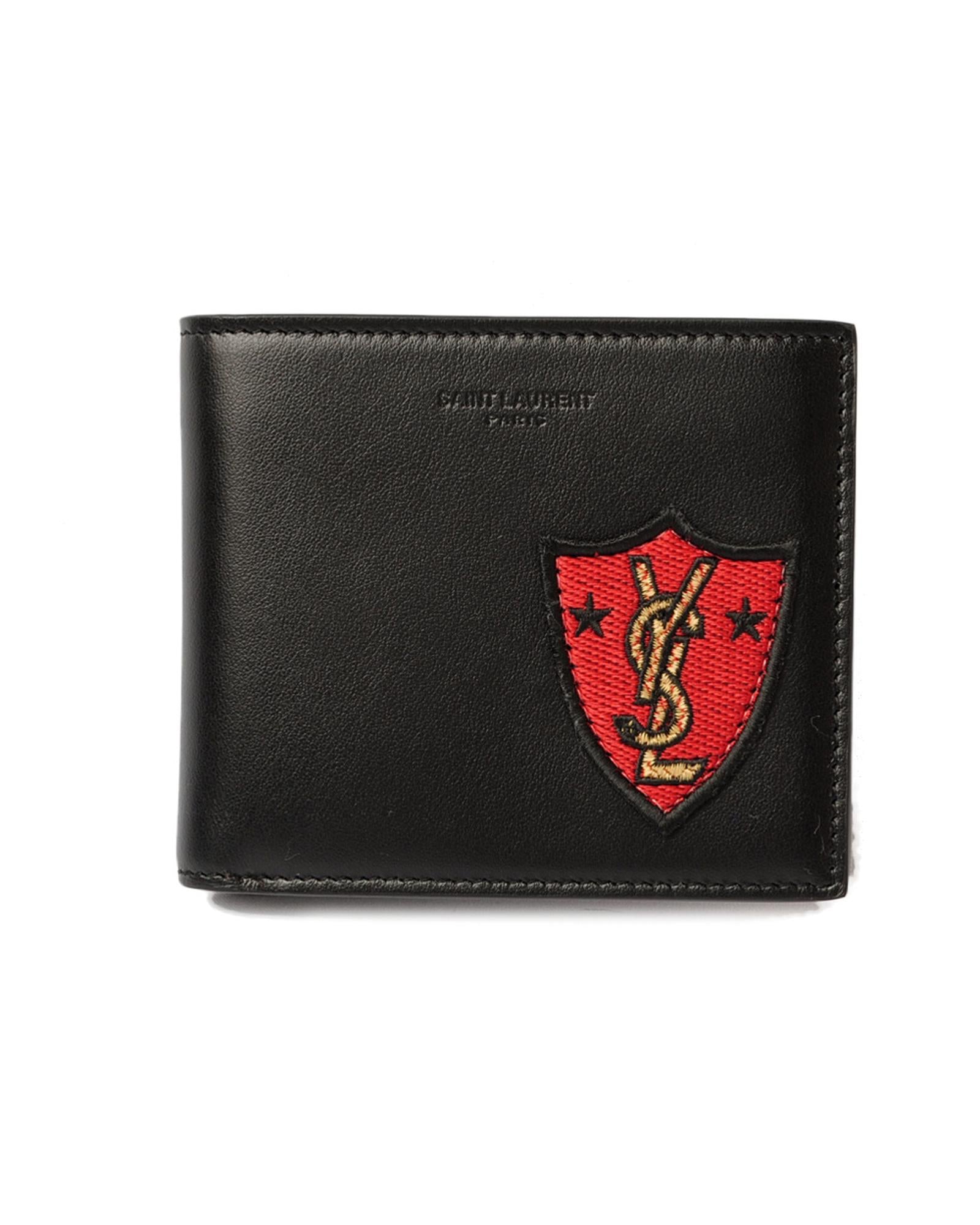 image of Black Leather Short Wallet for Men by Yves Saint Laurent