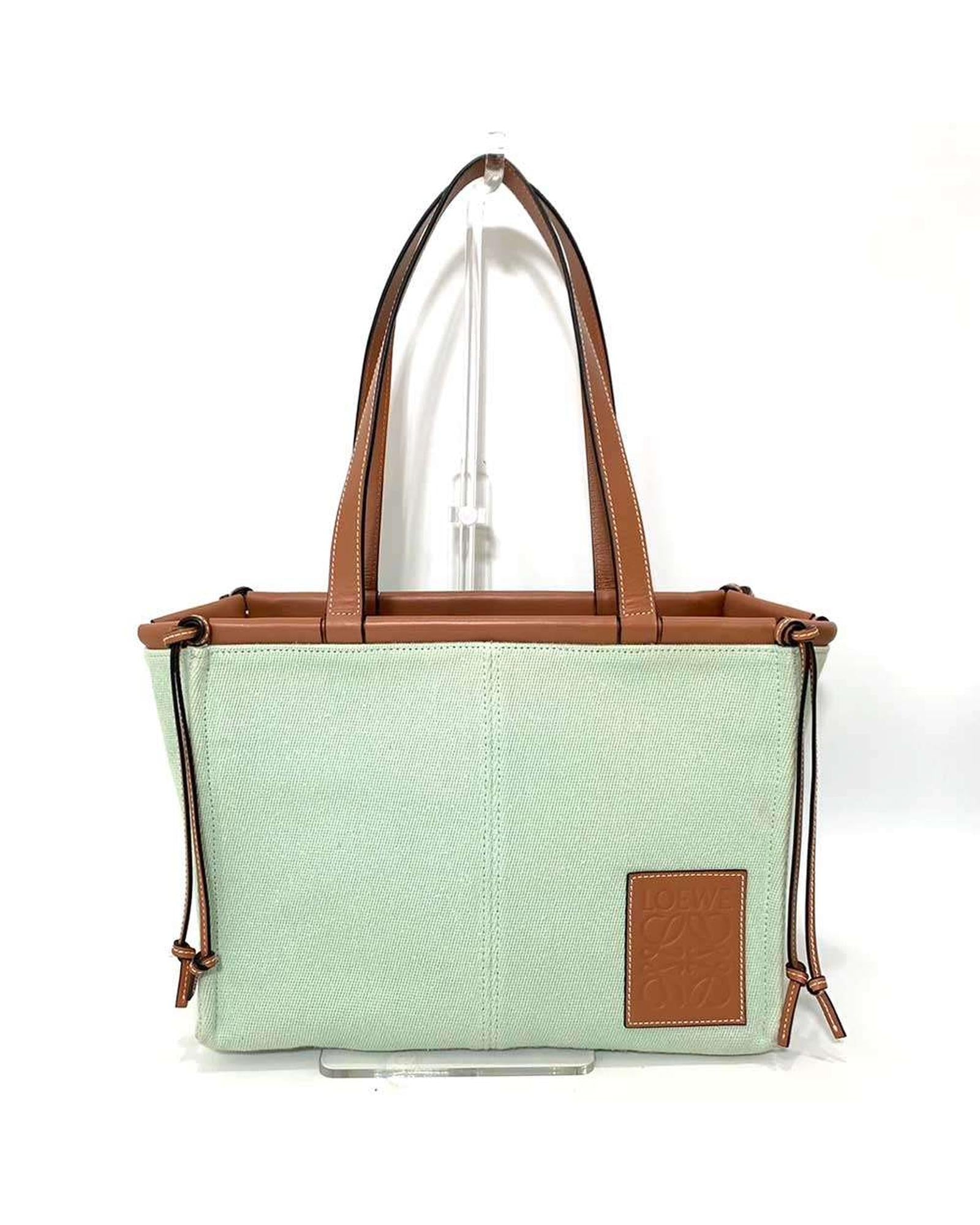 image of Green Canvas Leather Tote Bag for Women by Loewe