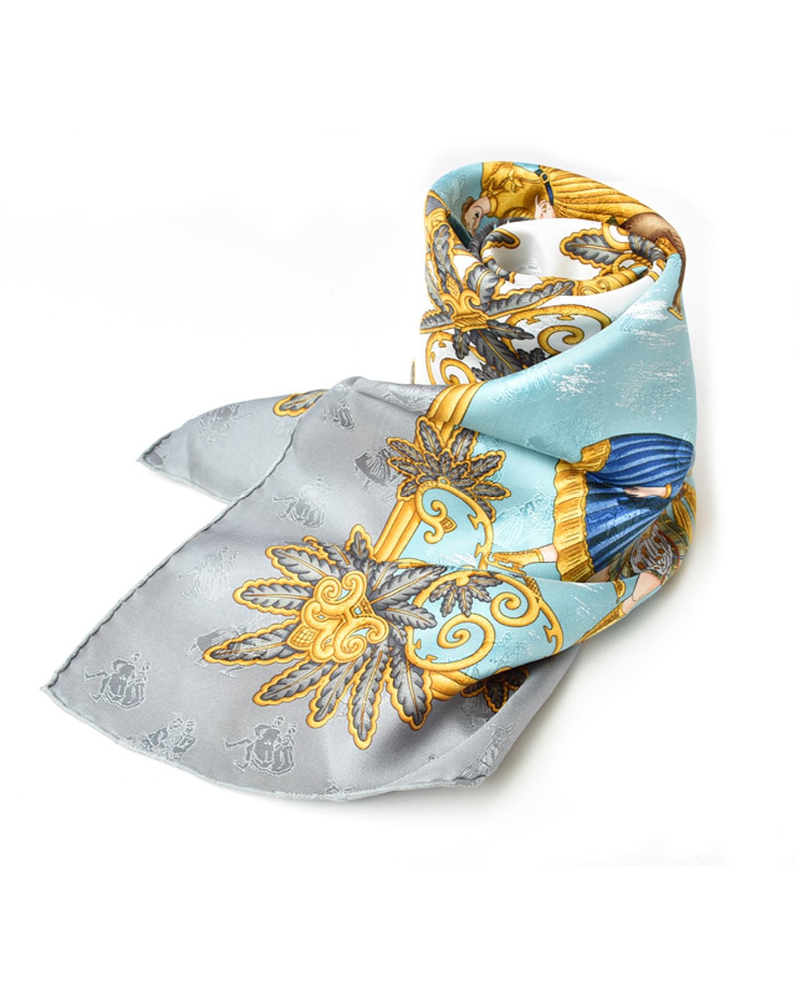 image of Ice Skating Motif 100% Silk Scarf - Hermes Carre 90