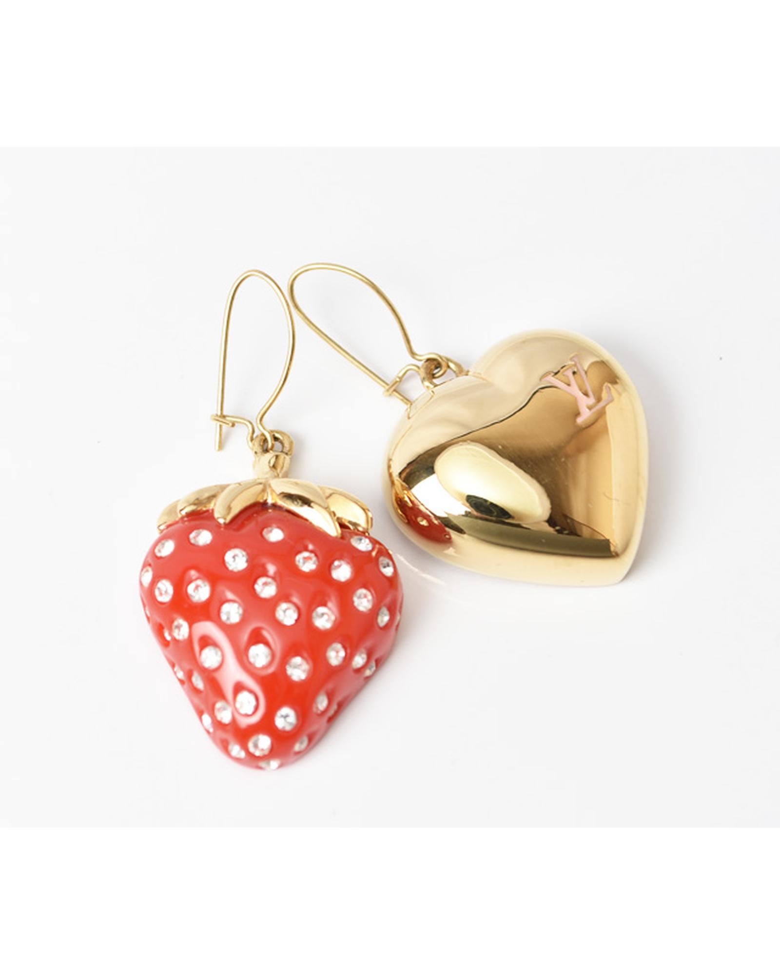 image of Authentic Louis Vuitton Gold and Red Plastic Earrings for Women