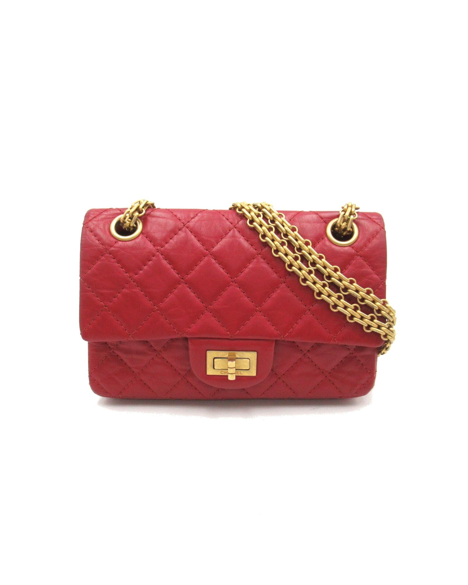 image of Red Quilted Mini Flap Bag with Chain Strap