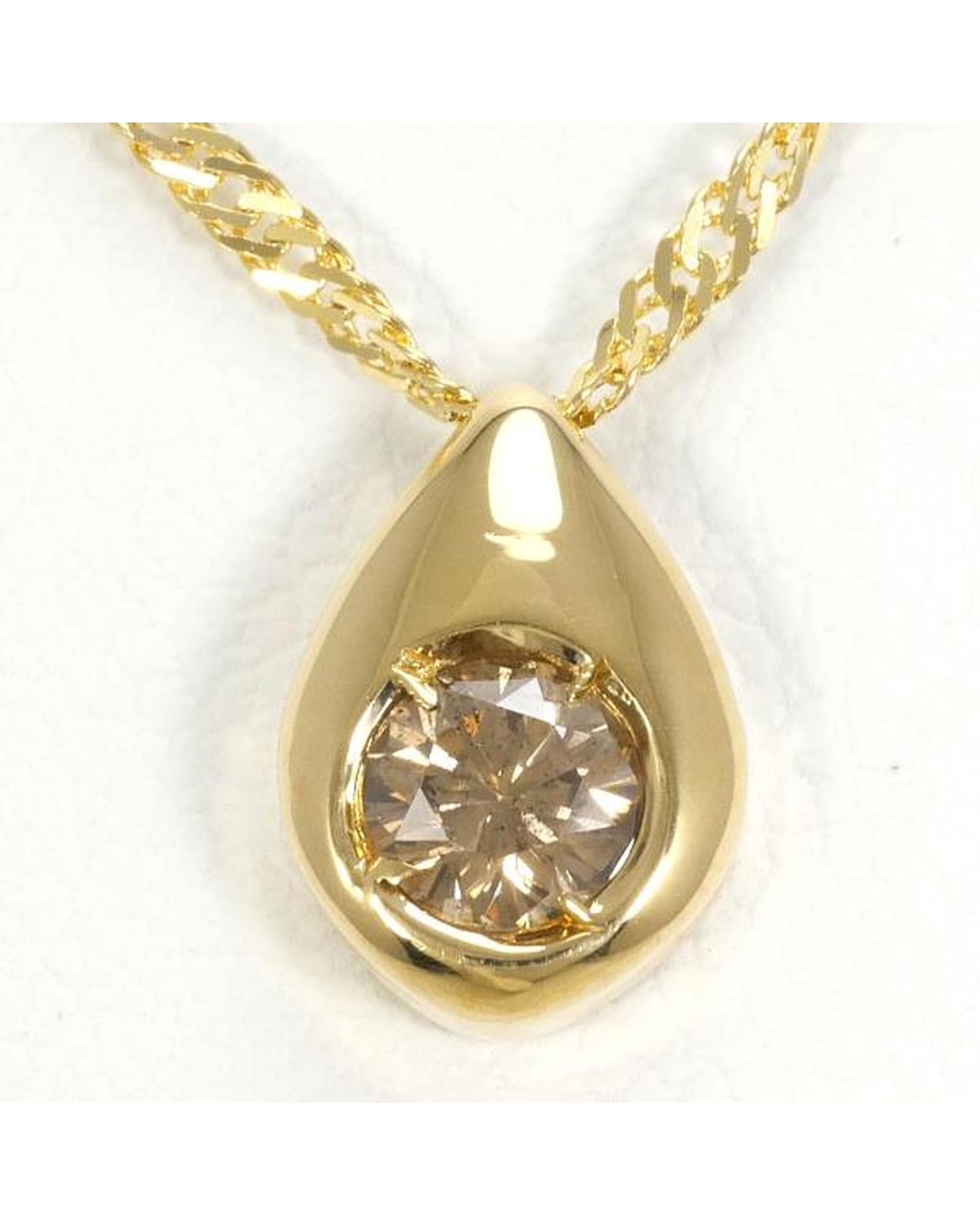 image of Authentic K18 Yellow Gold Necklace with Brown Diamond Pendant