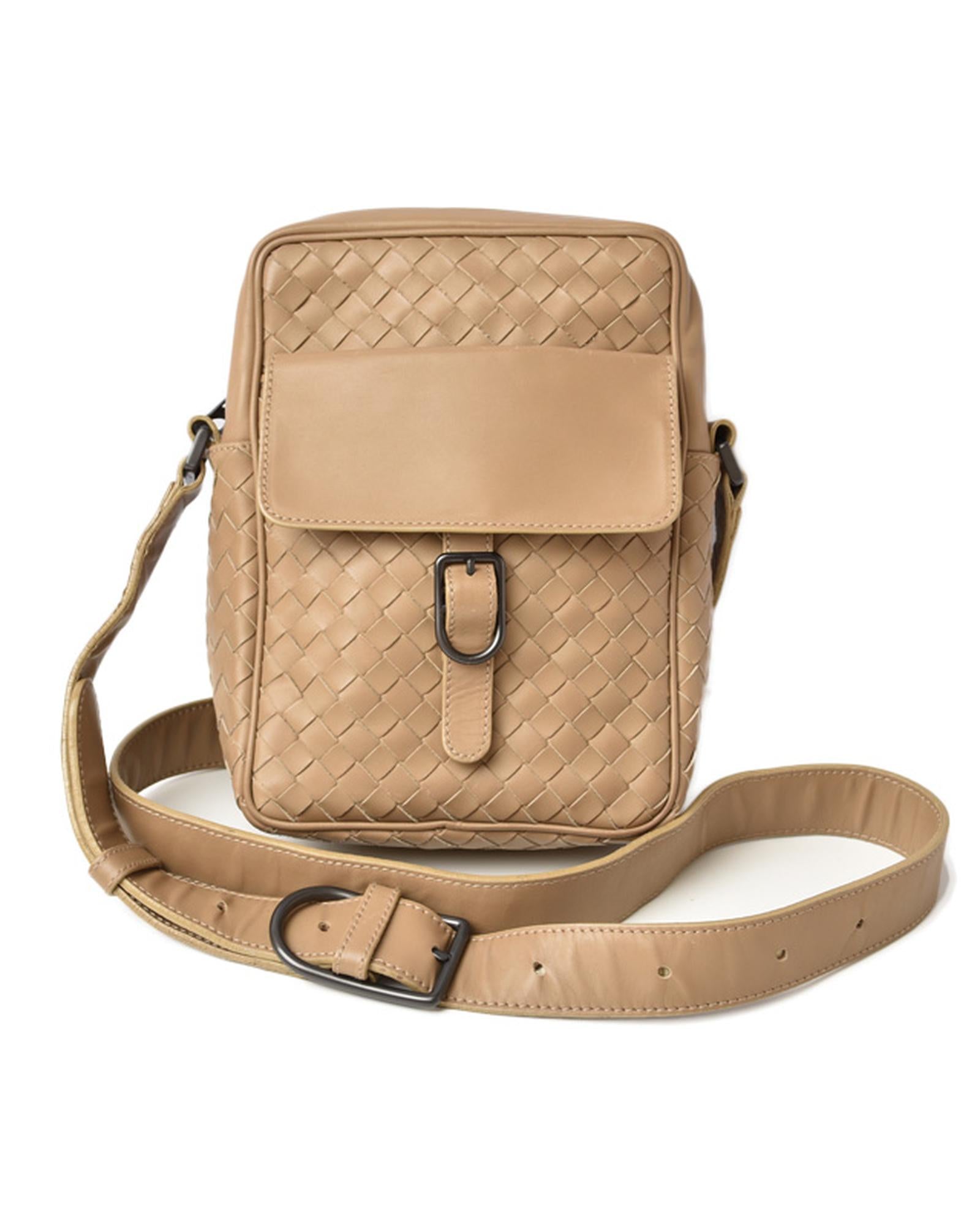 Image of Leather Crossbody Shoulder Bag in Brown