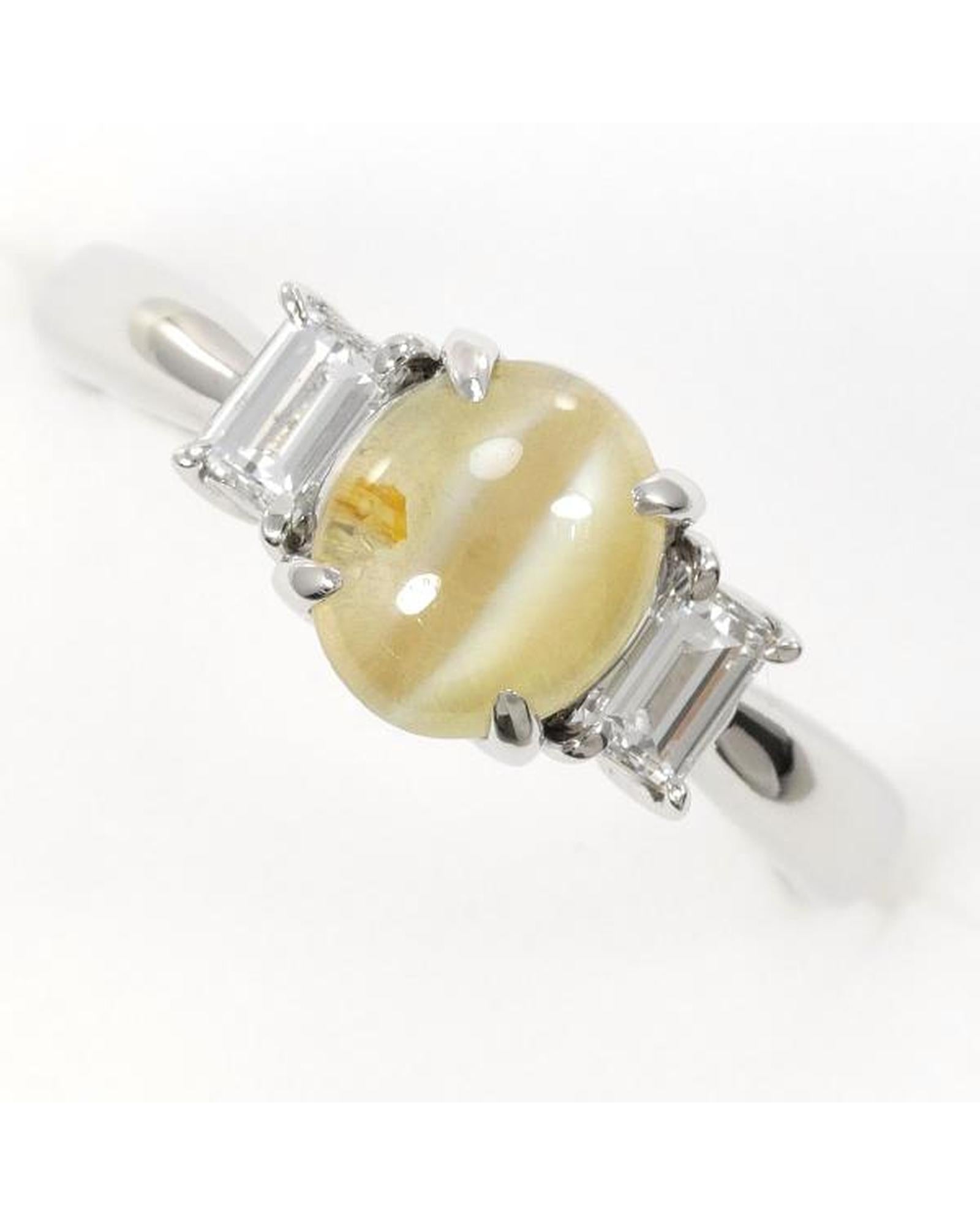 Image of Platinum Ring with Chrysoberyl Cats Eye and Diamonds - Pre-owned Luxury Jewelry