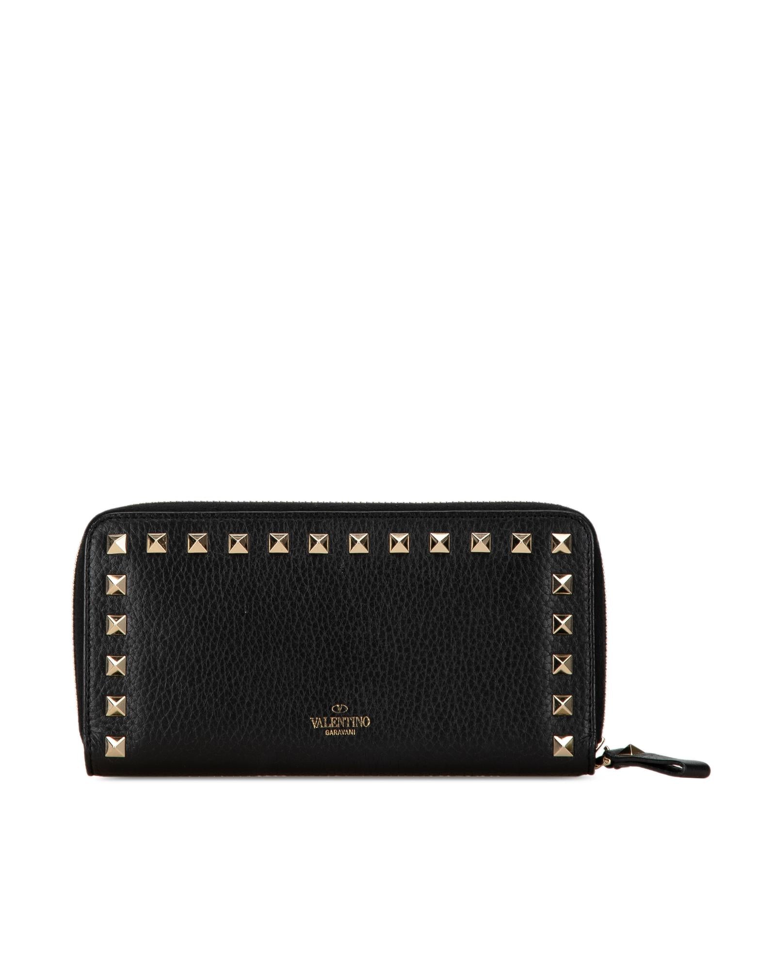 image of Studded Leather Zip-Around Long Wallet