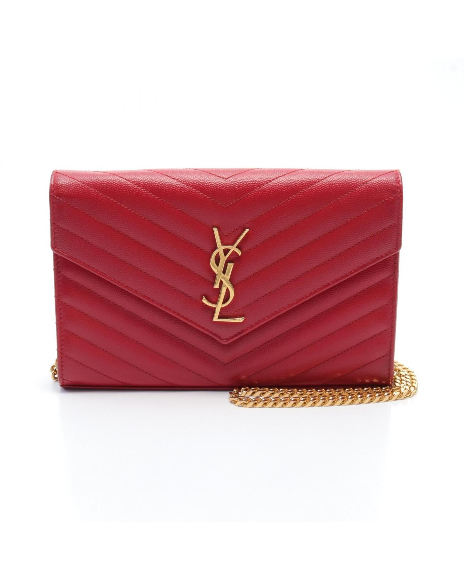 Image of Red Leather Chain Shoulder Bag by Yves Saint Laurent