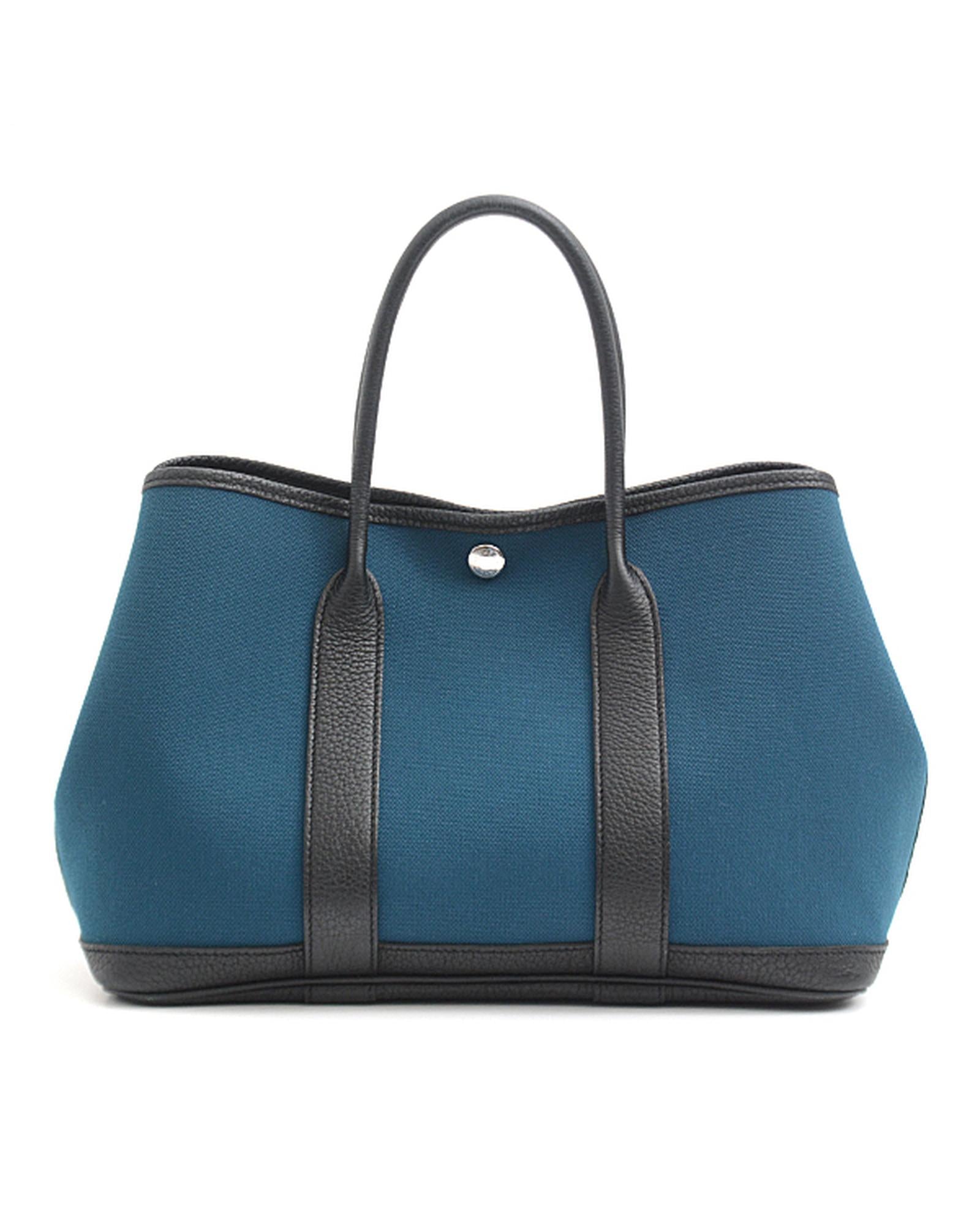 Image of Authentic Hermes Tote Bag in Deep Blue and Black Canvas Material