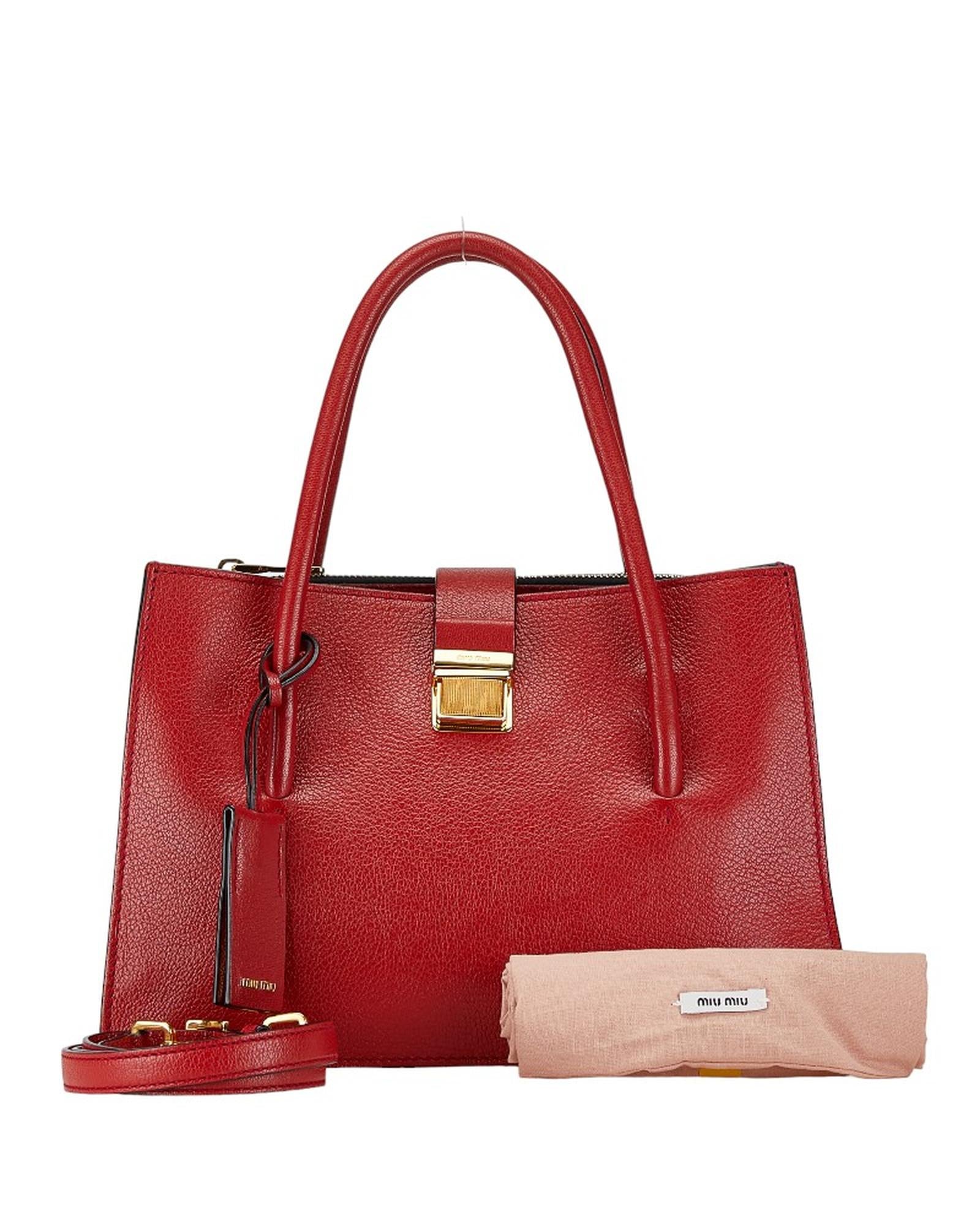 Image of Red Leather 2WAY Handbag Shoulder Bag by Miu Miu