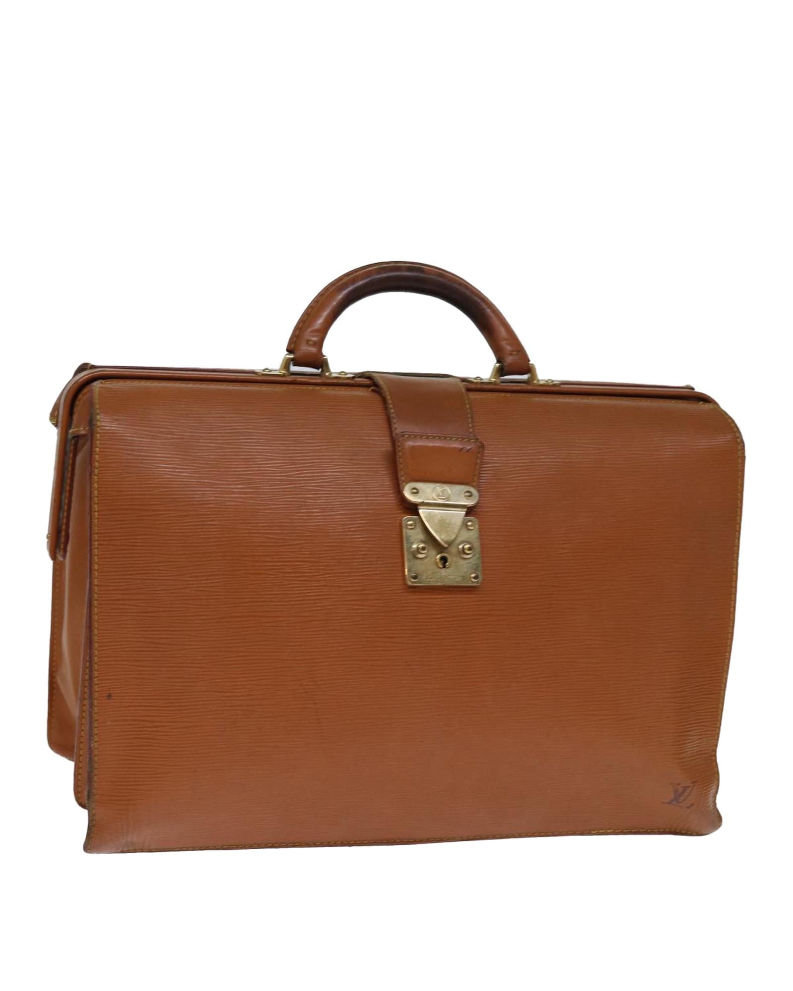 image of Epi Leather Business Bag with Metal Fittings - Brown