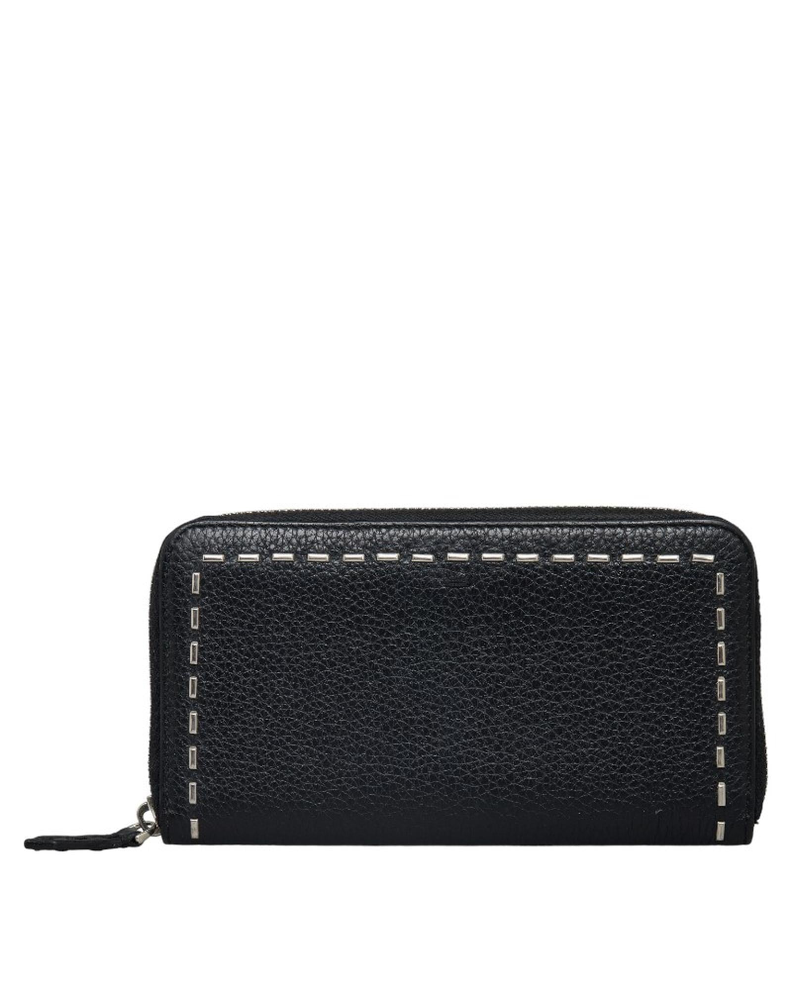 image of Black Leather Zip-Around Long Wallet by Fendi