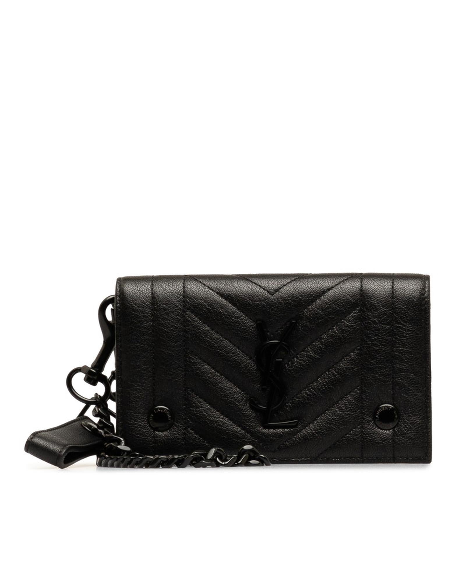 image of Black Leather V-Stitch Crossbody Shoulder Bag by Yves Saint Laurent